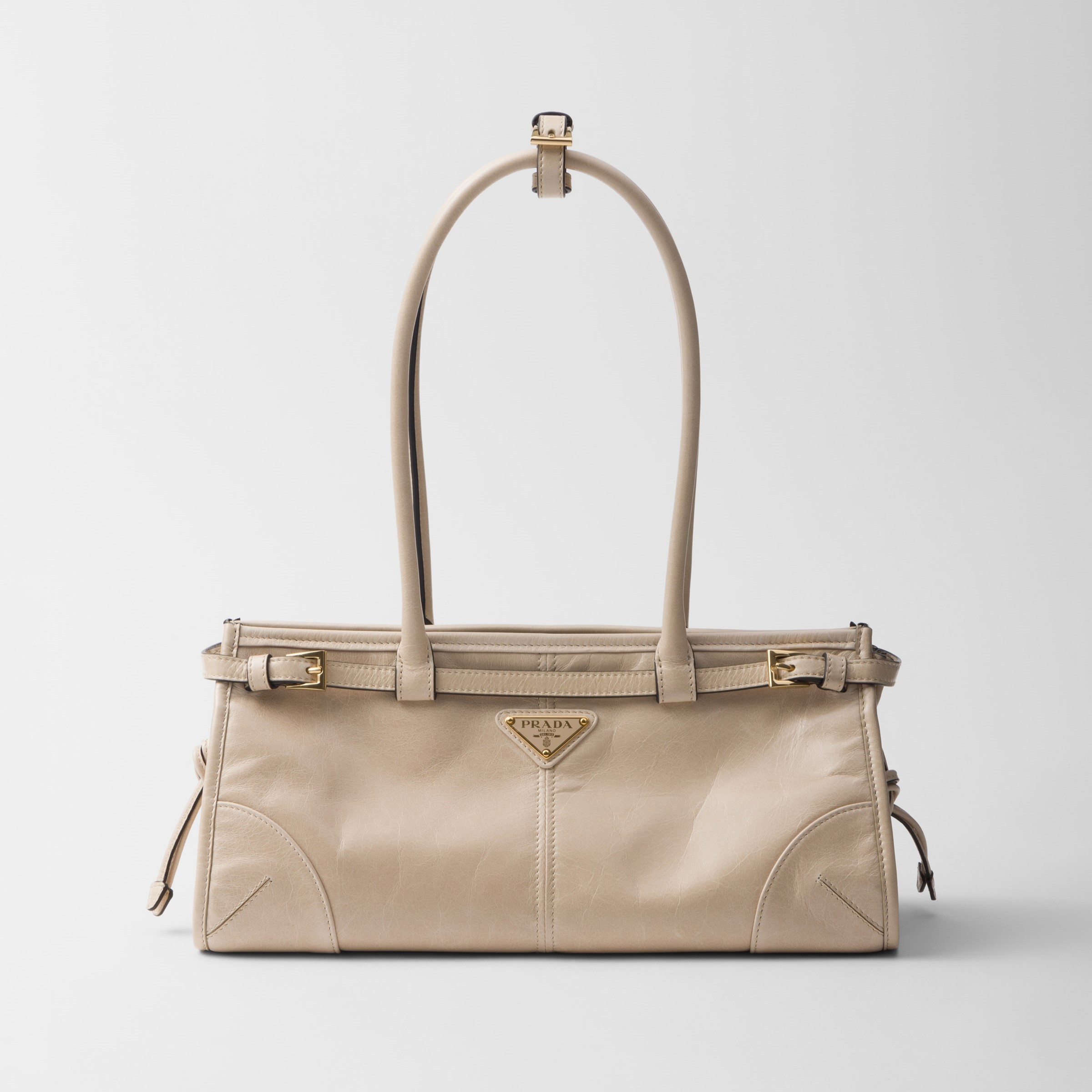 MEDIUM LEATHER HANDBAG, CALFSKIN – TRAVERTINE