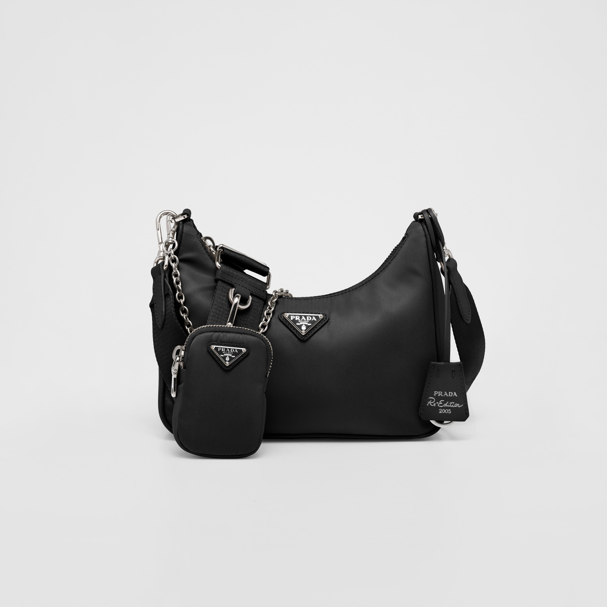 RE-EDITION 2005 RE-NYLON BAG, RECYCLED POLYAMIDE – BLACK / SILVER