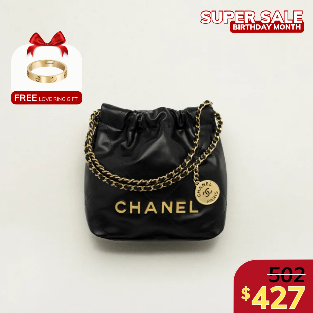 [CC] 22 MINI HANDBAG, SHINY CALFSKIN – BLACK