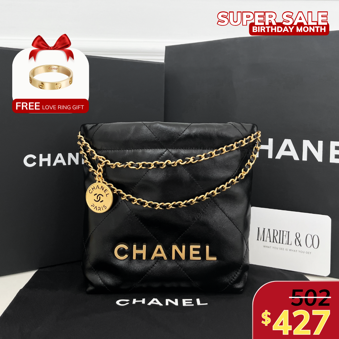 [CC] 22 MINI HANDBAG, SHINY CALFSKIN – BLACK