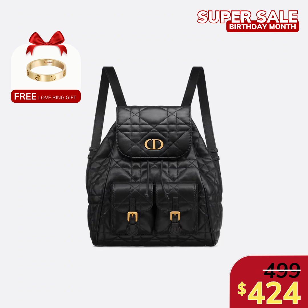 MEDIUM CARO BACKPACK, CALFSKIN – BLACK