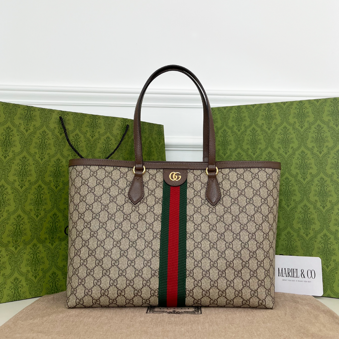 MEDIUM TOTE BAG, BROWN LEATHER – BEIGE AND EBONY