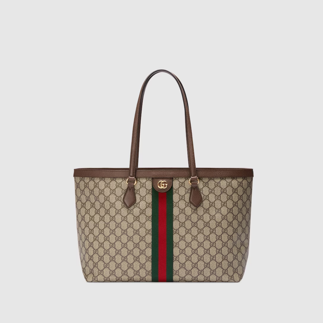 MEDIUM TOTE BAG, BROWN LEATHER – BEIGE AND EBONY