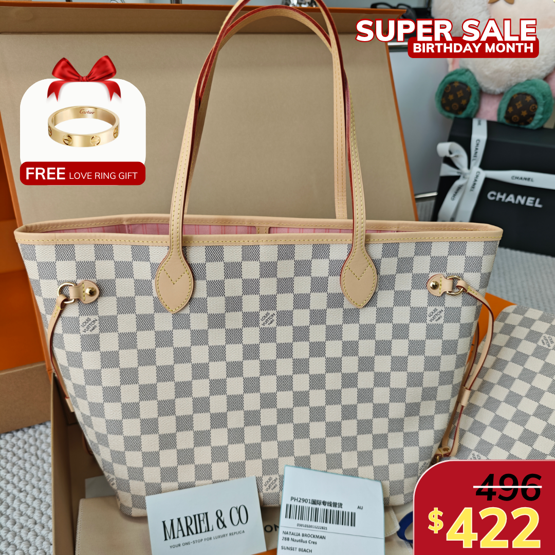 NEVERFULL MM, COATED CANVAS – DAMIER AZUR/ ROSE BALLERINE PINK