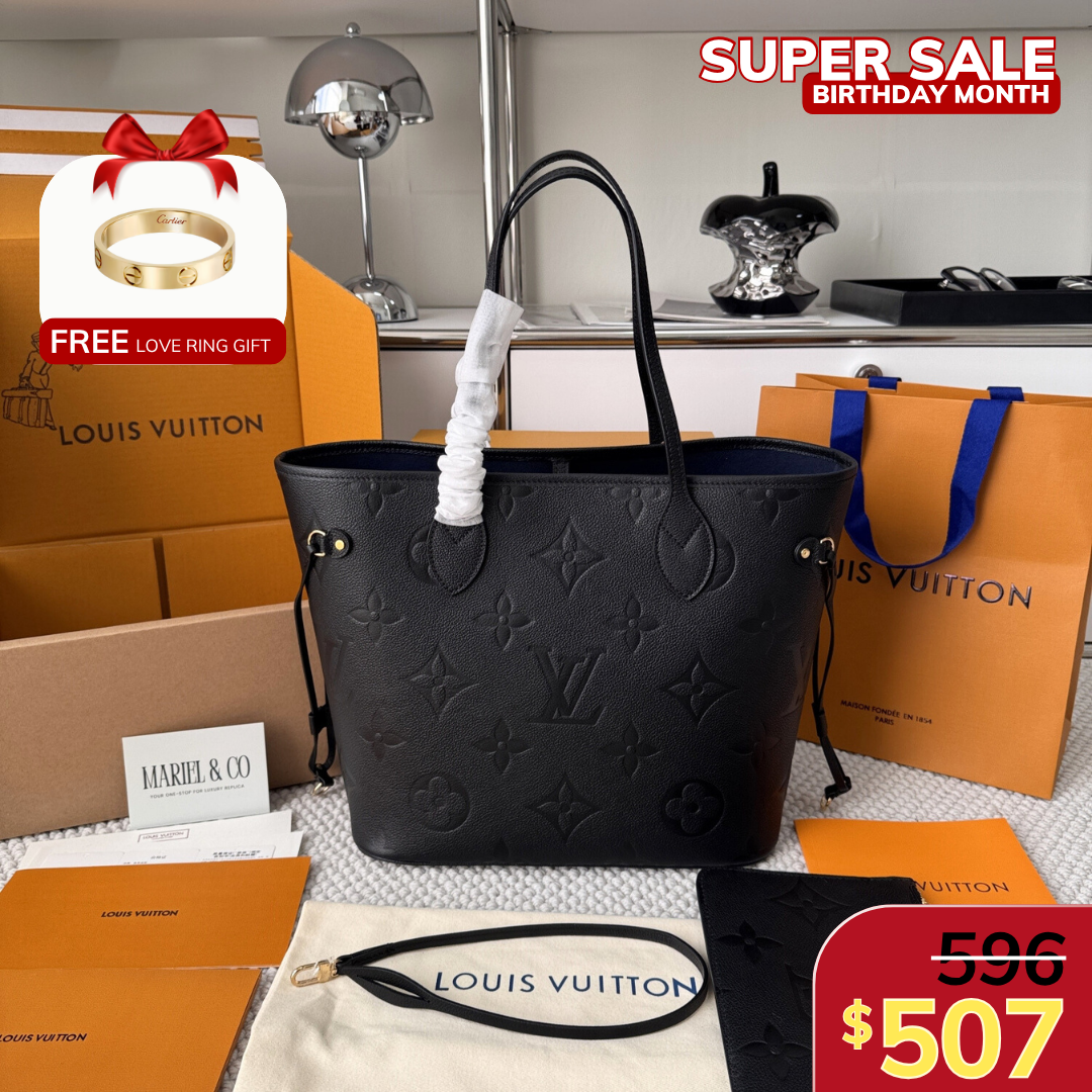 NEVERFULL MM, MONOGRAM EMPREINTE LEATHER – BLACK