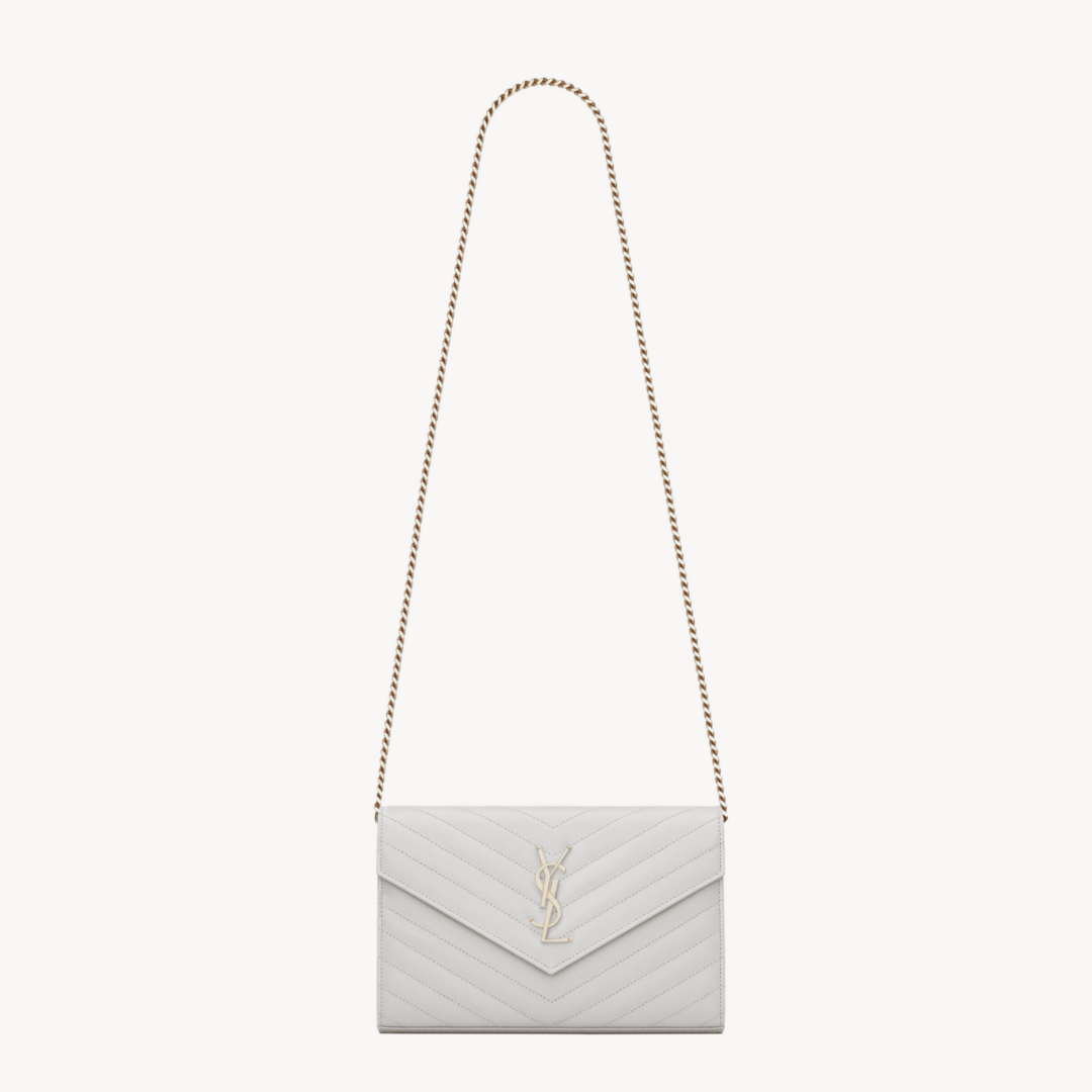 CLASSIC CHAIN WALLET, GRAIN DE POUDRE LEATHER – WHITE ( SILVER )