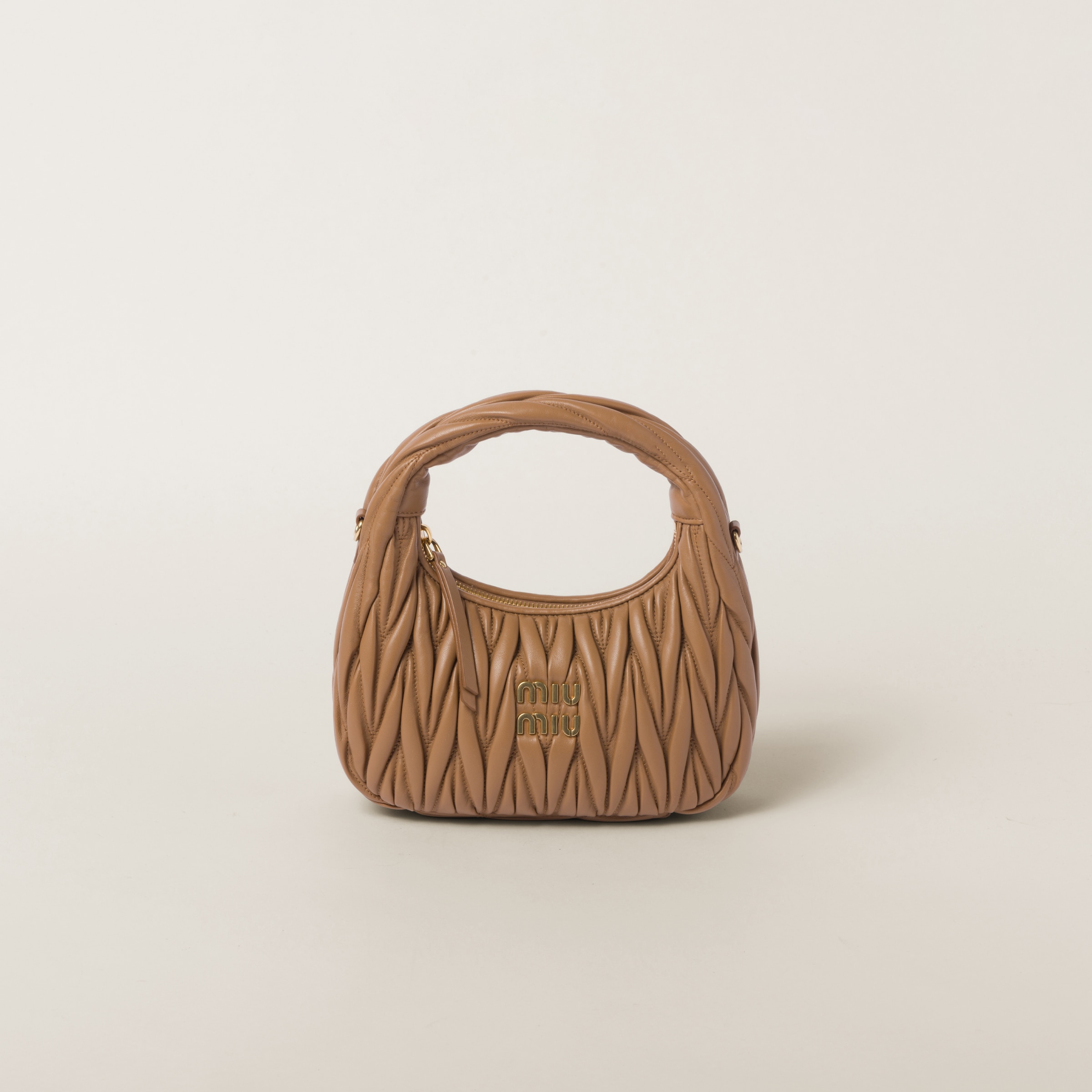 WANDER MATELASSÉ NAPPA LEATHER HOBO BAG, LAMBSKIN – CARAMEL