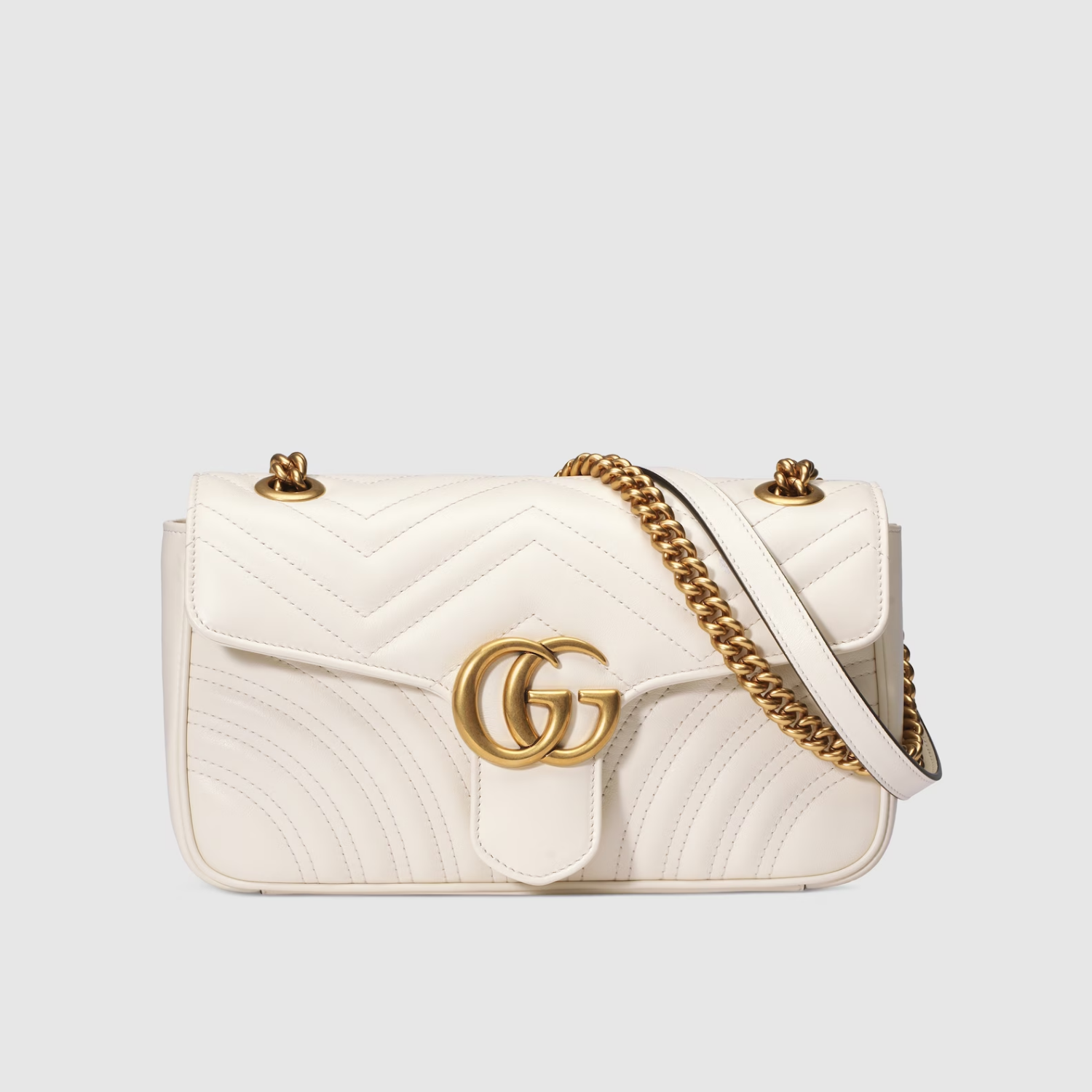 MARMONT SMALL SHOULDER BAG, MATELASSÉ CHEVRON LEATHER – WHITE