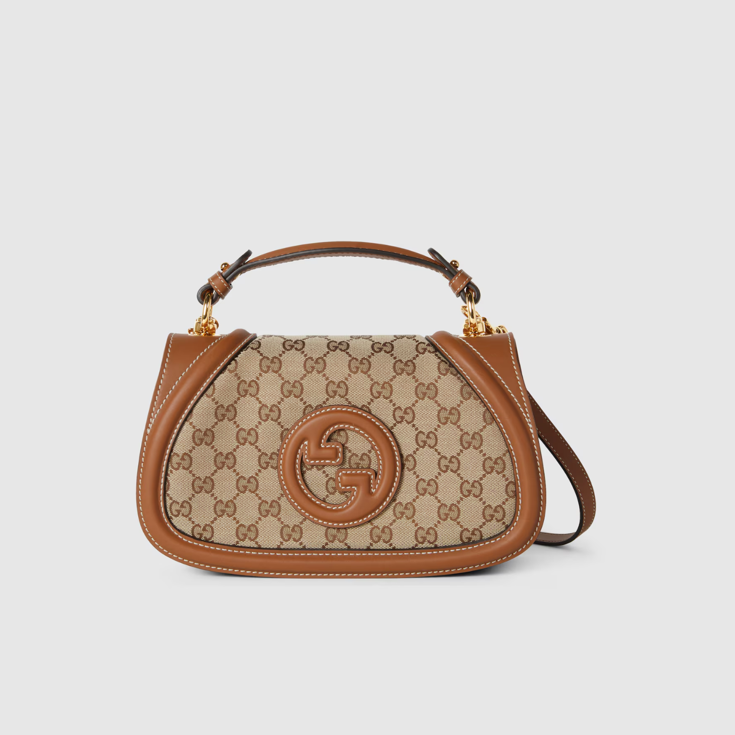 BLONDIE MEDIUM TOP HANDLE BAG, GG CANVAS – BEIGE AND DARK BROWN