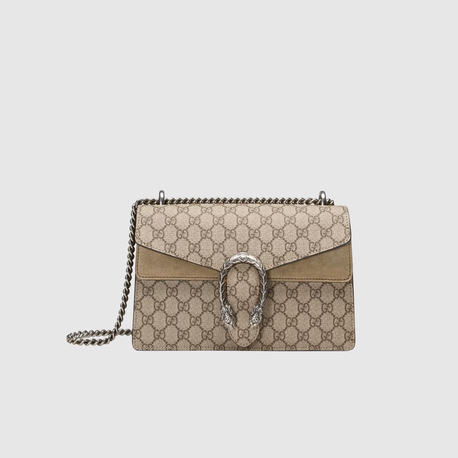 MEDIUM SHOULDER BAG, SUEDE – BEIGE / EBONY