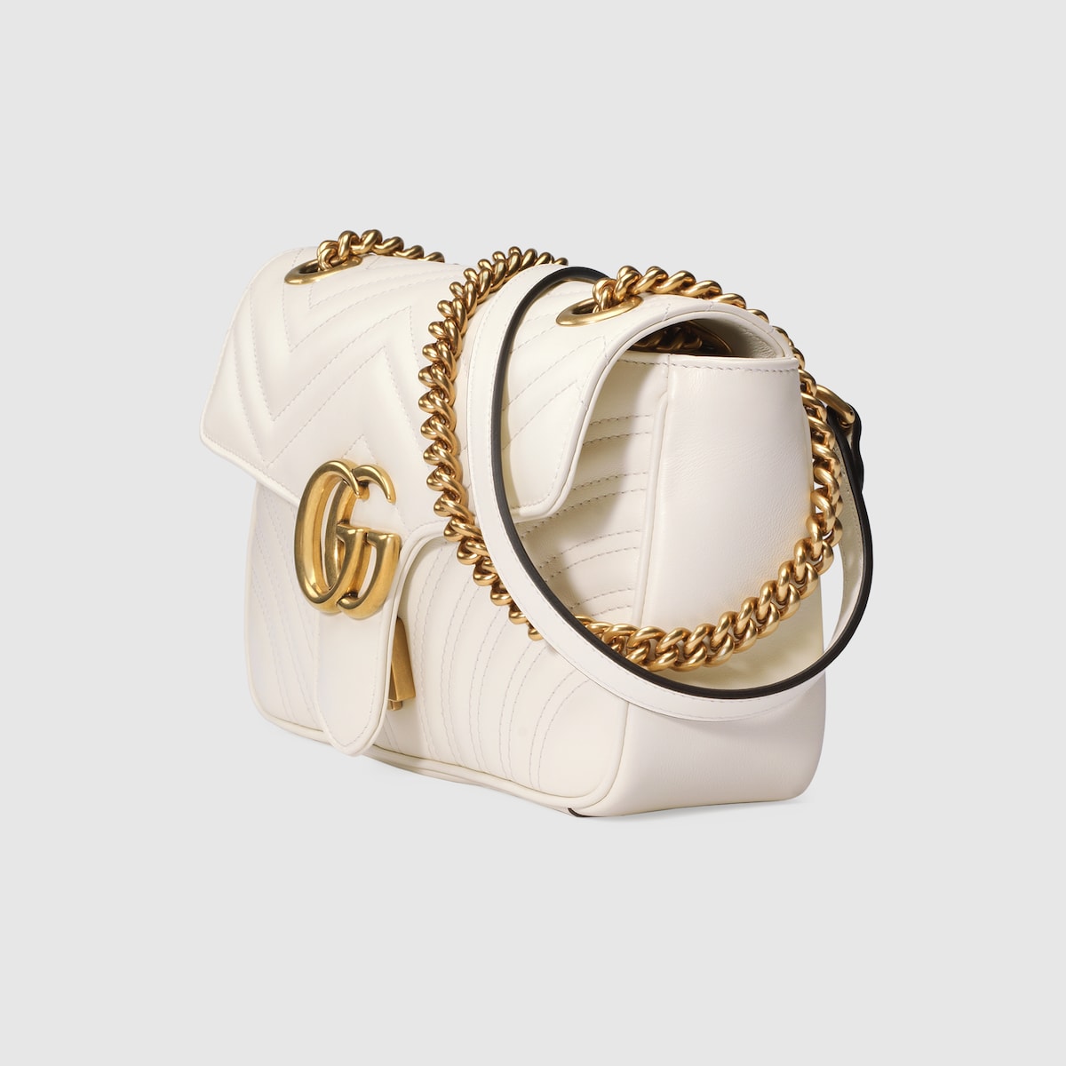 MARMONT SMALL SHOULDER BAG, MATELASSÉ CHEVRON LEATHER – WHITE
