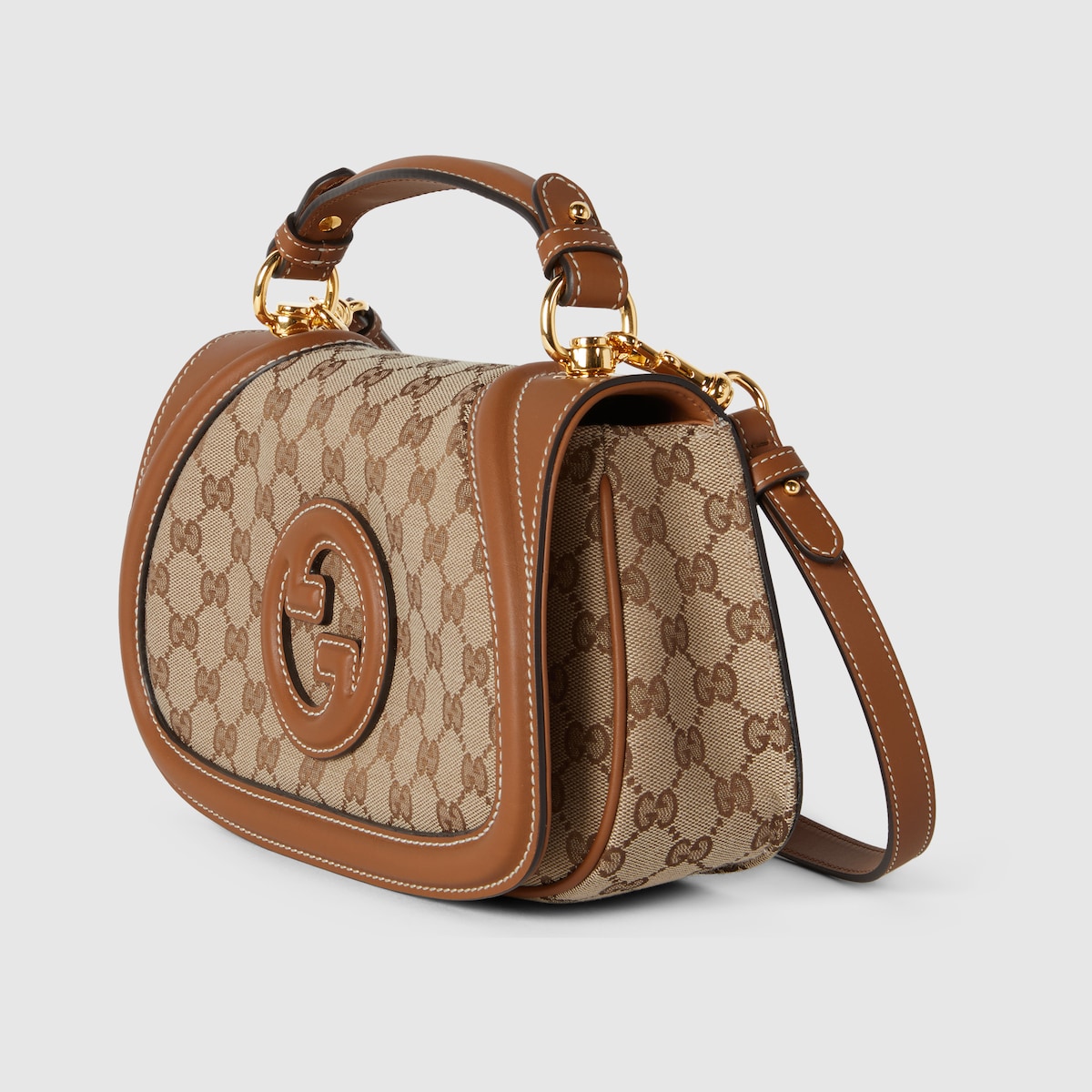 BLONDIE MEDIUM TOP HANDLE BAG, GG CANVAS – BEIGE AND DARK BROWN