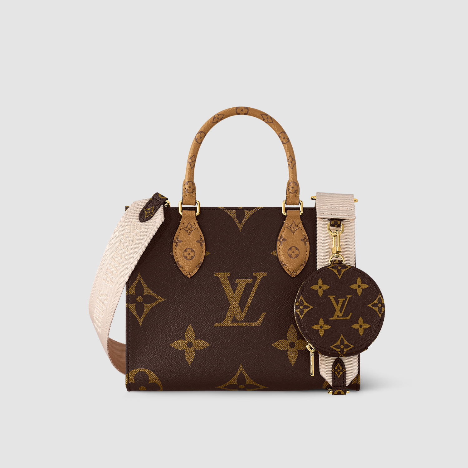 SMALL TOTE BAG, COATED CANVAS – BROWN / CREAM