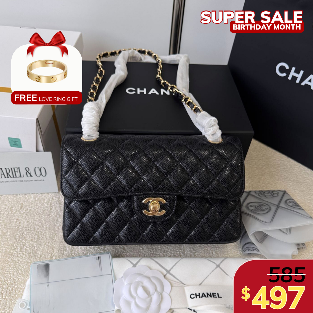 SMALL CLASSIC HANDBAG, GRAINED CALFSKIN – BLACK