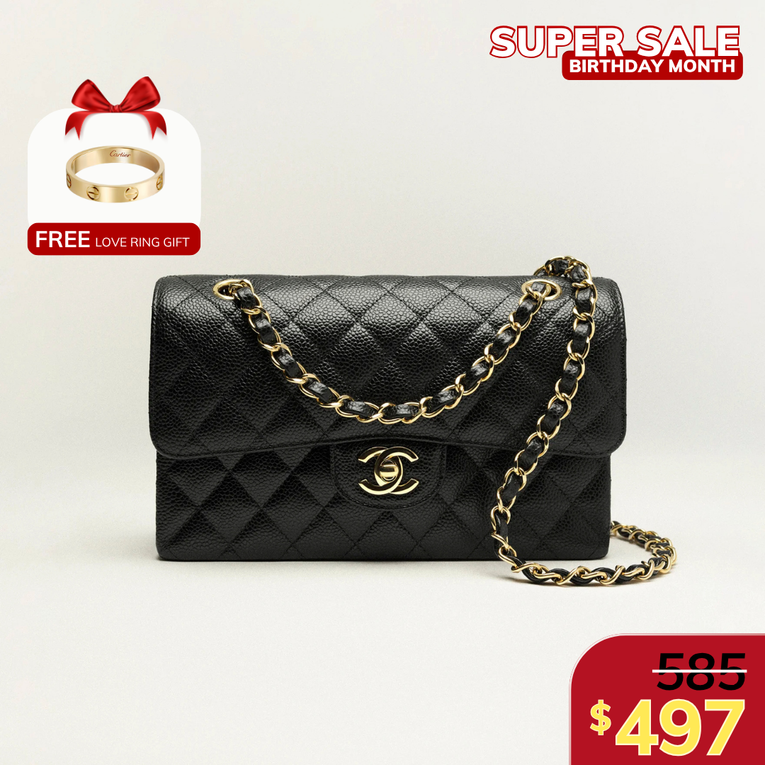SMALL CLASSIC HANDBAG, GRAINED CALFSKIN – BLACK