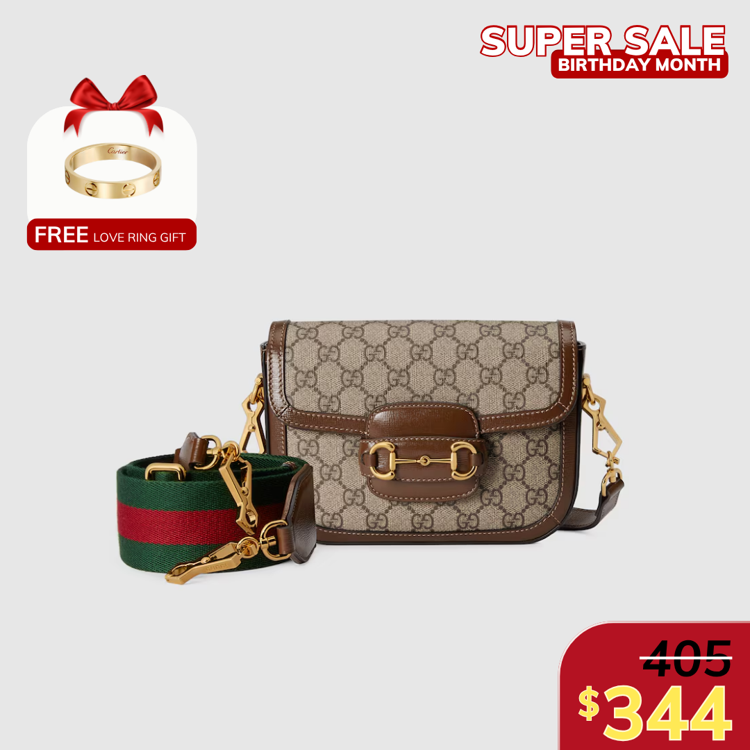 HORSEBIT 1955 MINI SHOULDER BAG, BROWN LEATHER – BEIGE/ EBONY
