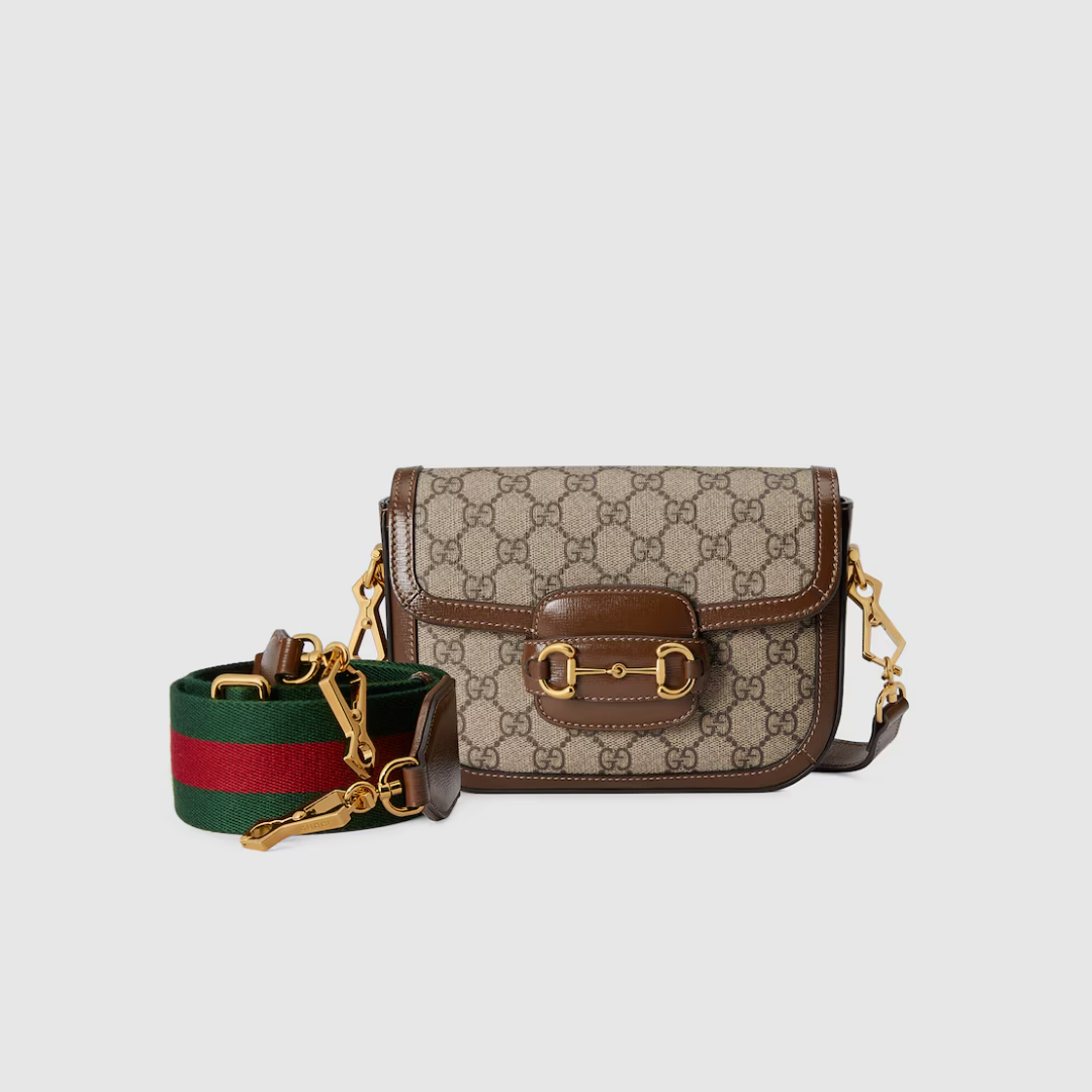 MINI SHOULDER BAG, BROWN LEATHER – BEIGE / EBONY