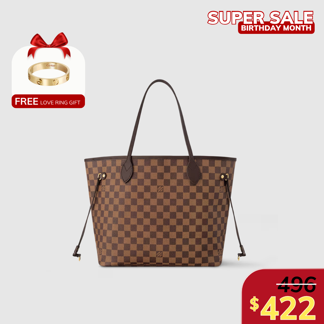 NEVERFULL MM, COATED CANVAS – DAMIER EBENE / CERISE RED