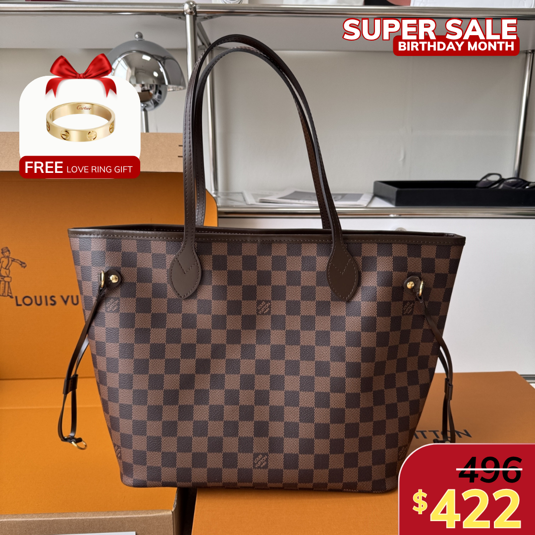 NEVERFULL MM, COATED CANVAS – DAMIER EBENE / CERISE RED
