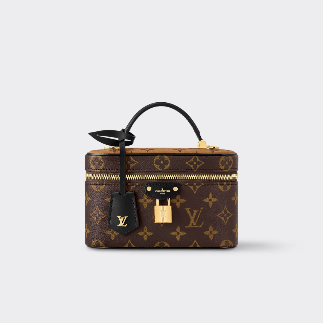 VANITY CHAIN POUCH, COATED CANVAS – BROWN
