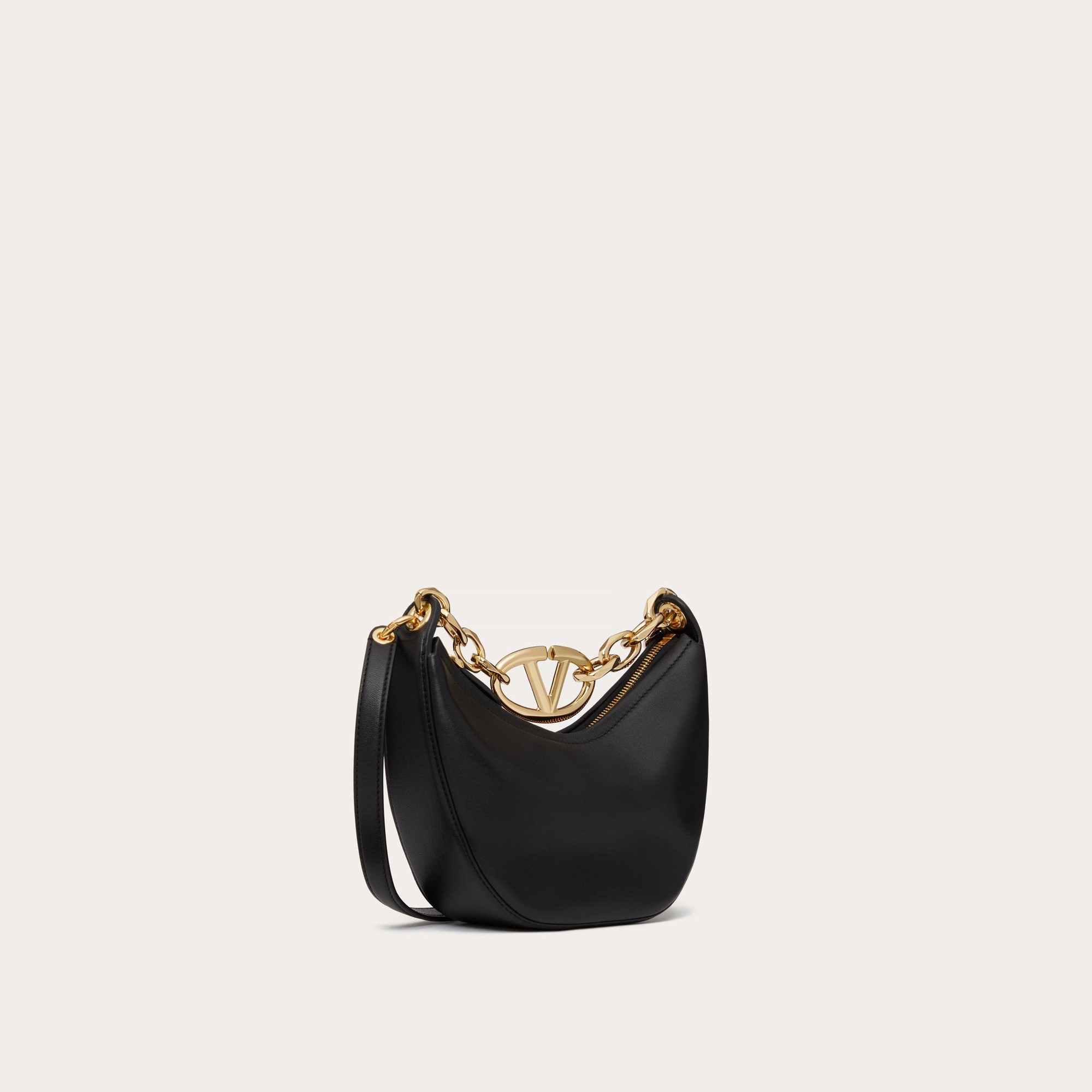 MINI HOBO BAG WITH CHAIN, NAPPA LEATHER – BLACK