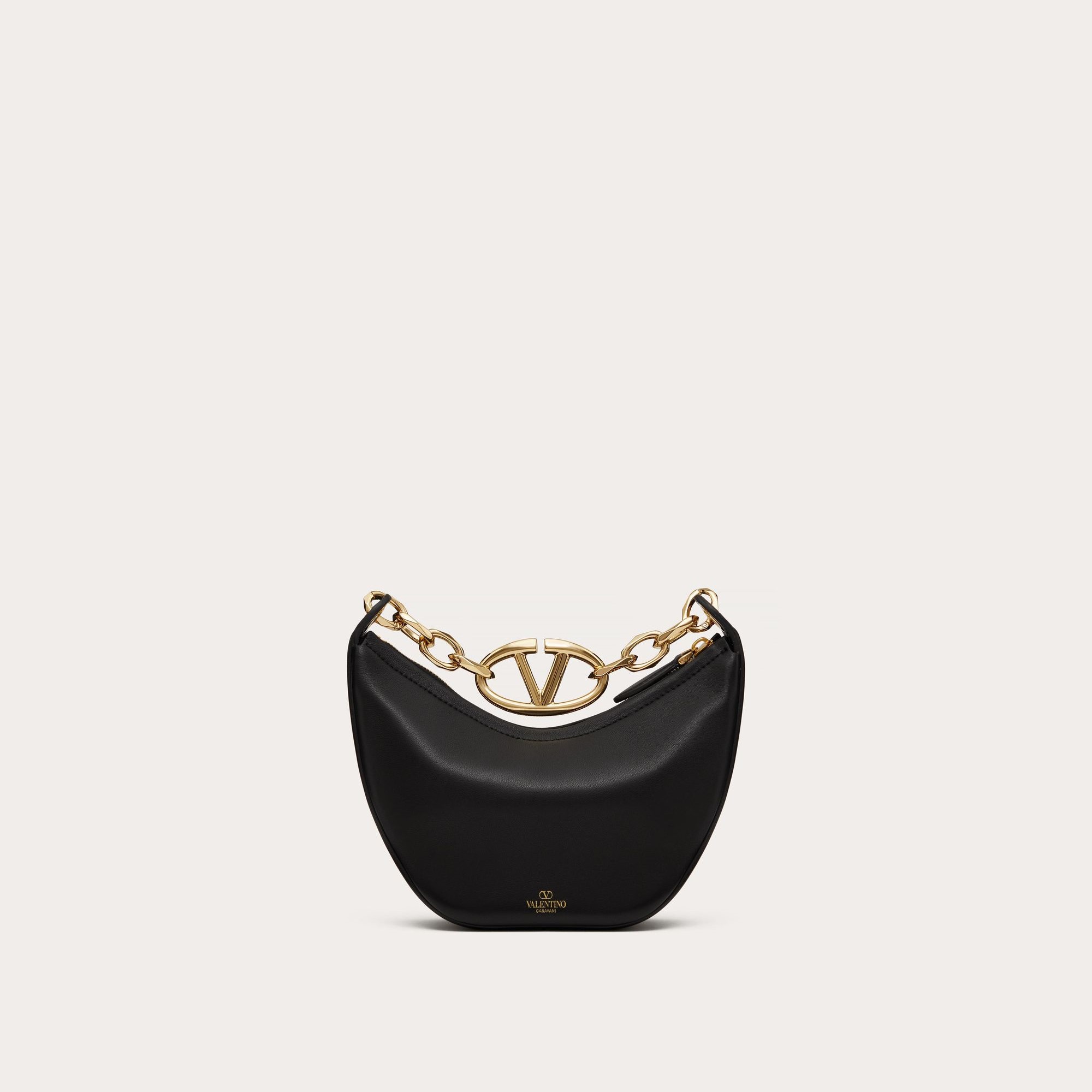 MINI HOBO BAG WITH CHAIN, NAPPA LEATHER – BLACK