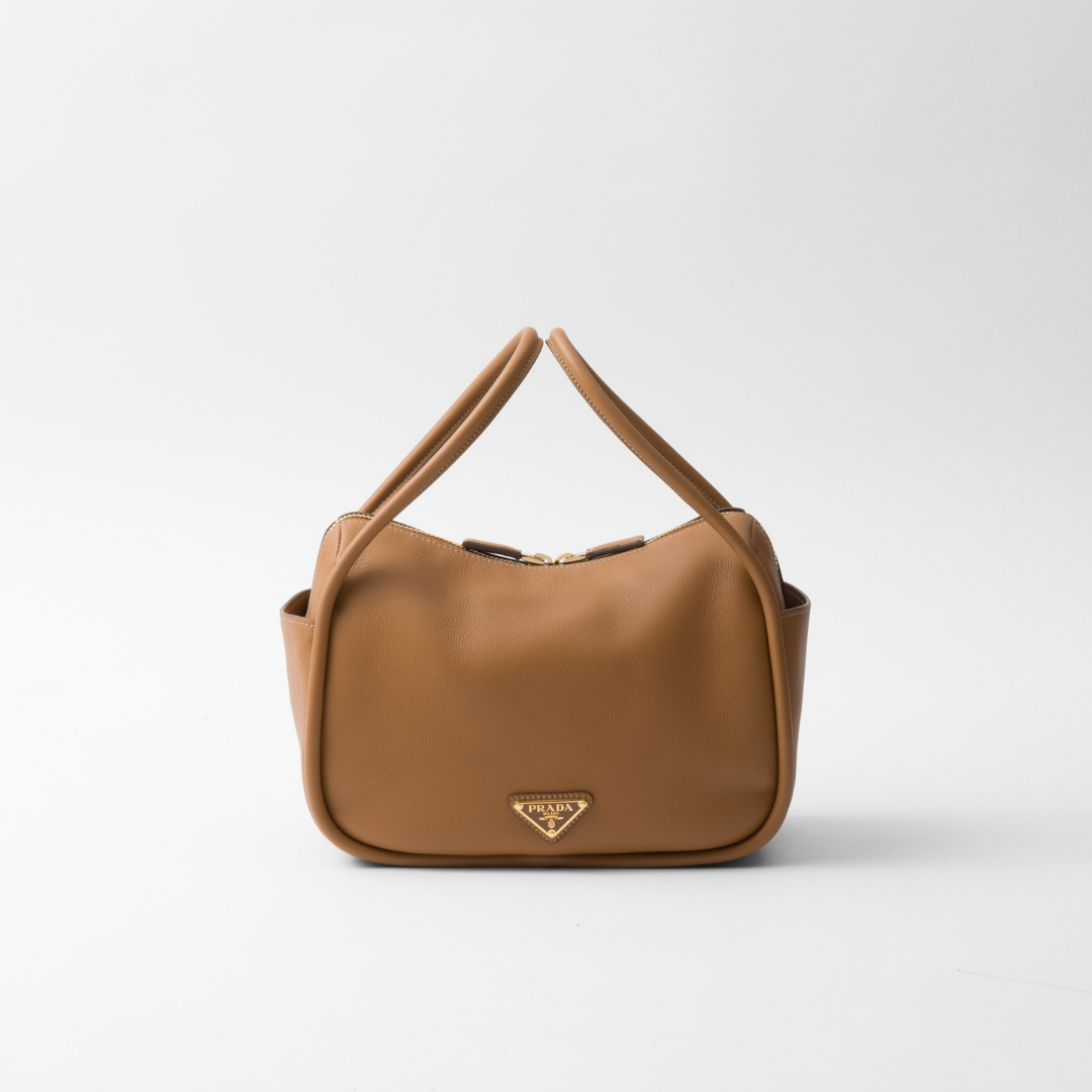 LEATHER HANDBAG, CALFSKIN – CARAMEL