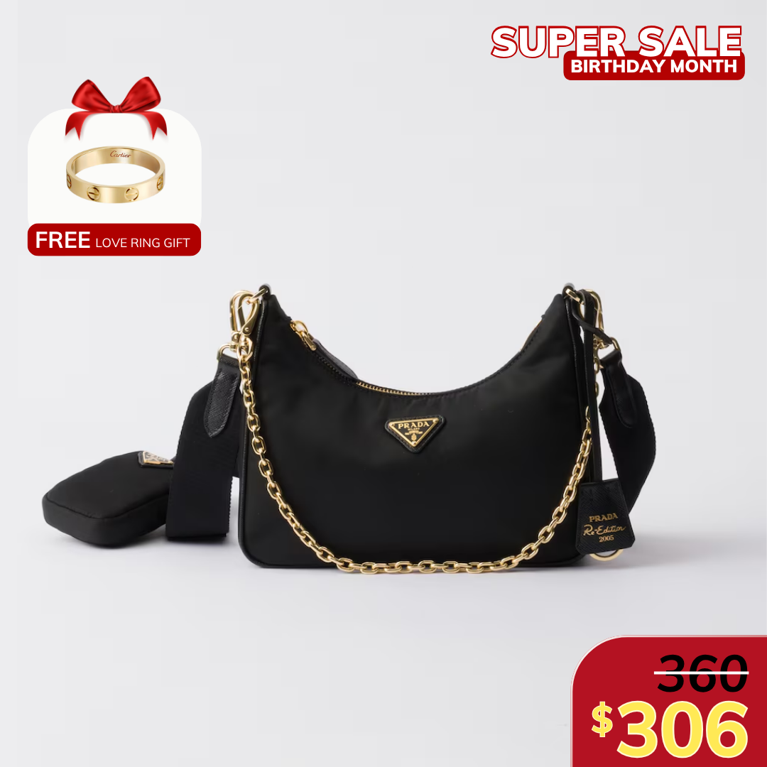 RE-EDITION 2005 RE-NYLON BAG, RECYCLED POLYAMIDE – BLACK / GOLD
