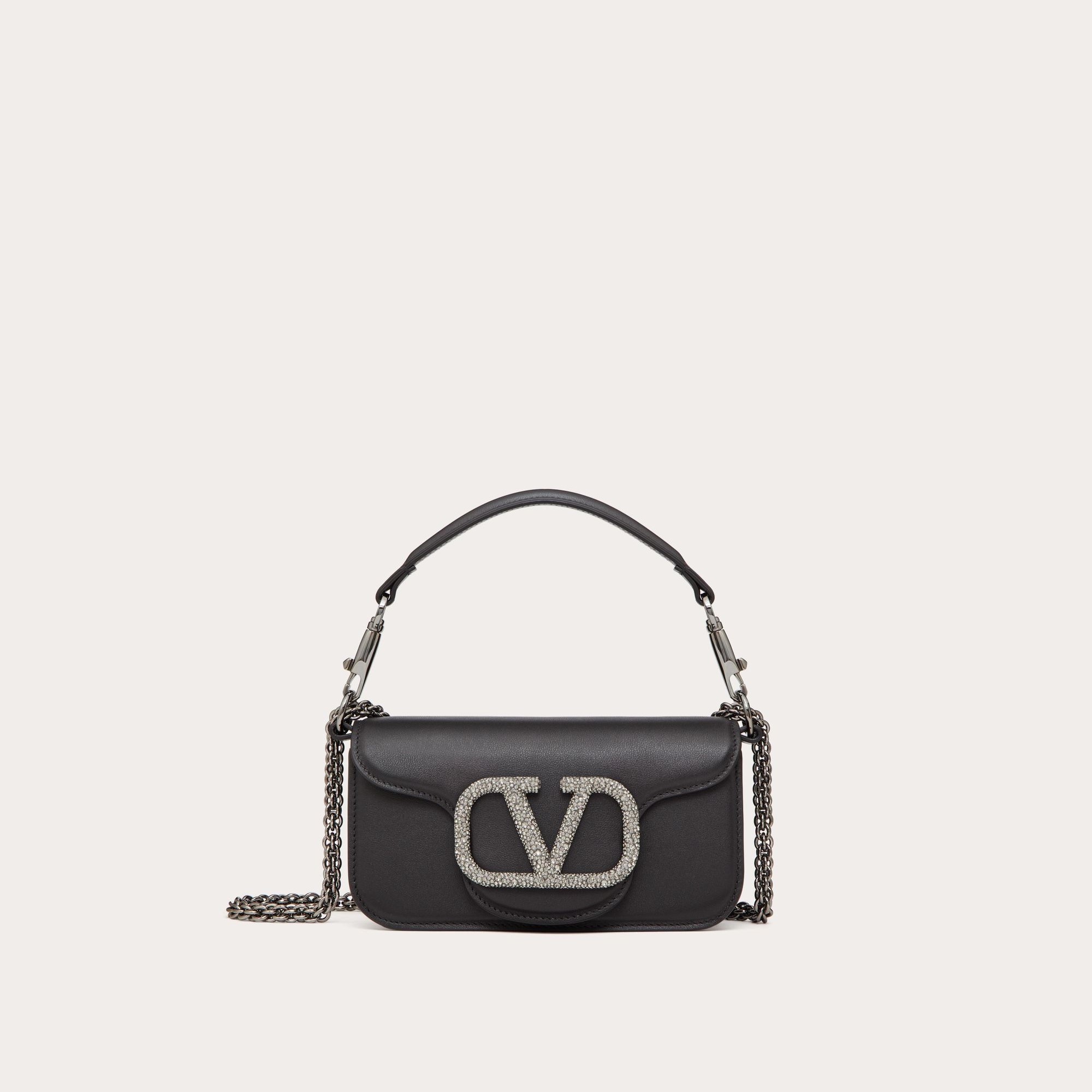 SMALL SHOULDER BAG WITH JEWEL LOGO, CALFSKIN – BLACK