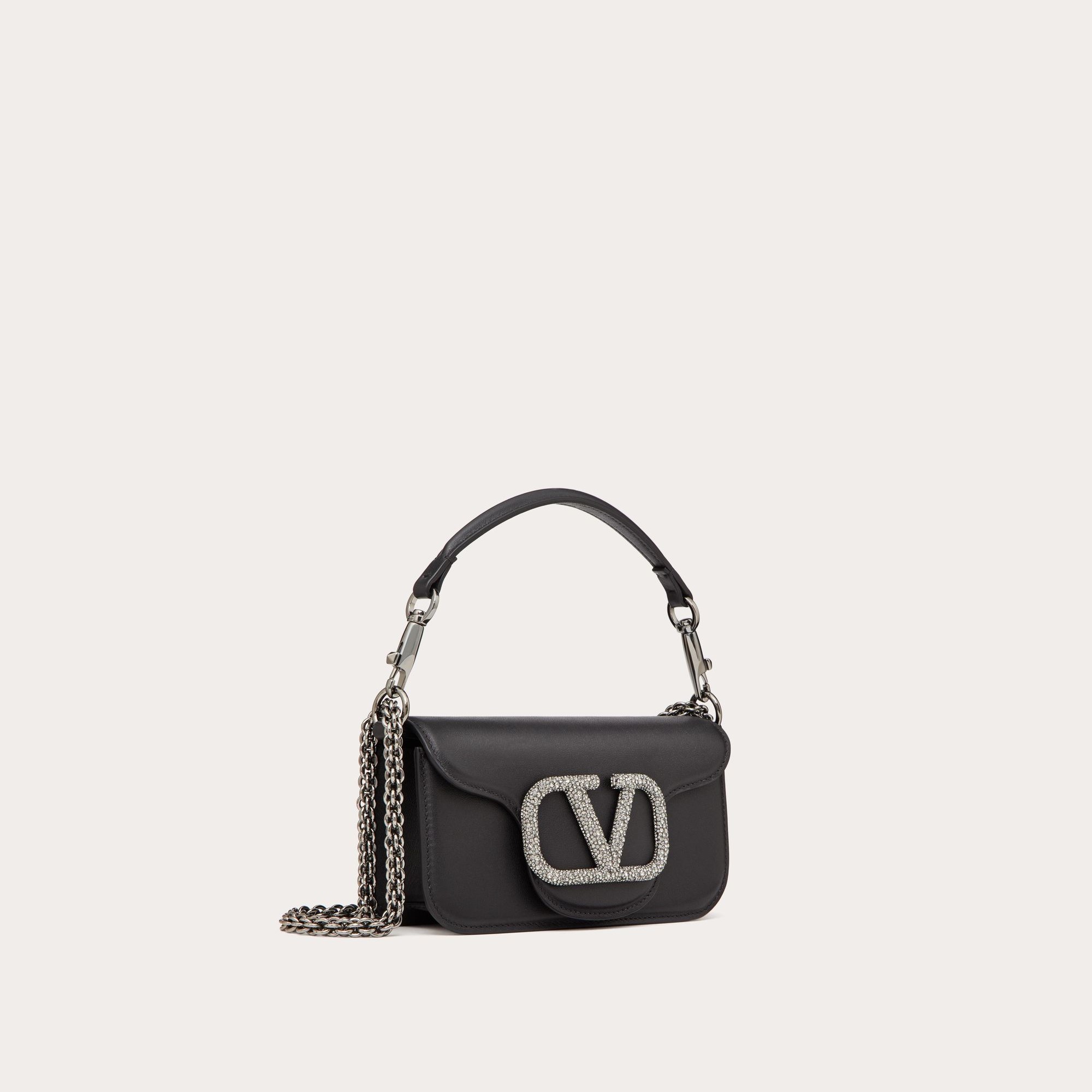 SMALL SHOULDER BAG WITH JEWEL LOGO, CALFSKIN – BLACK