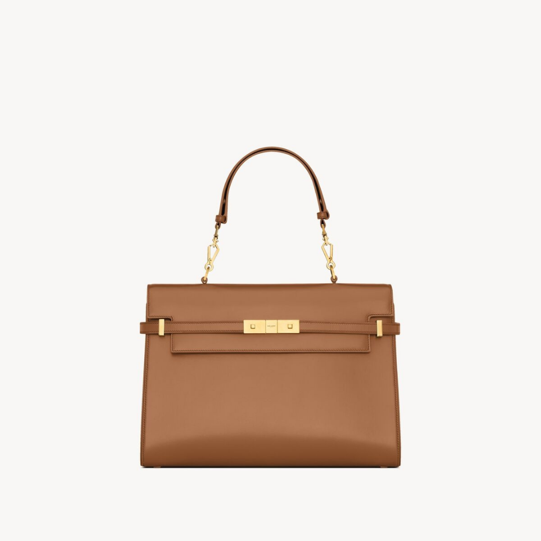 TOP HANDLE LEATHER BAG, CALFSKIN – BROWN