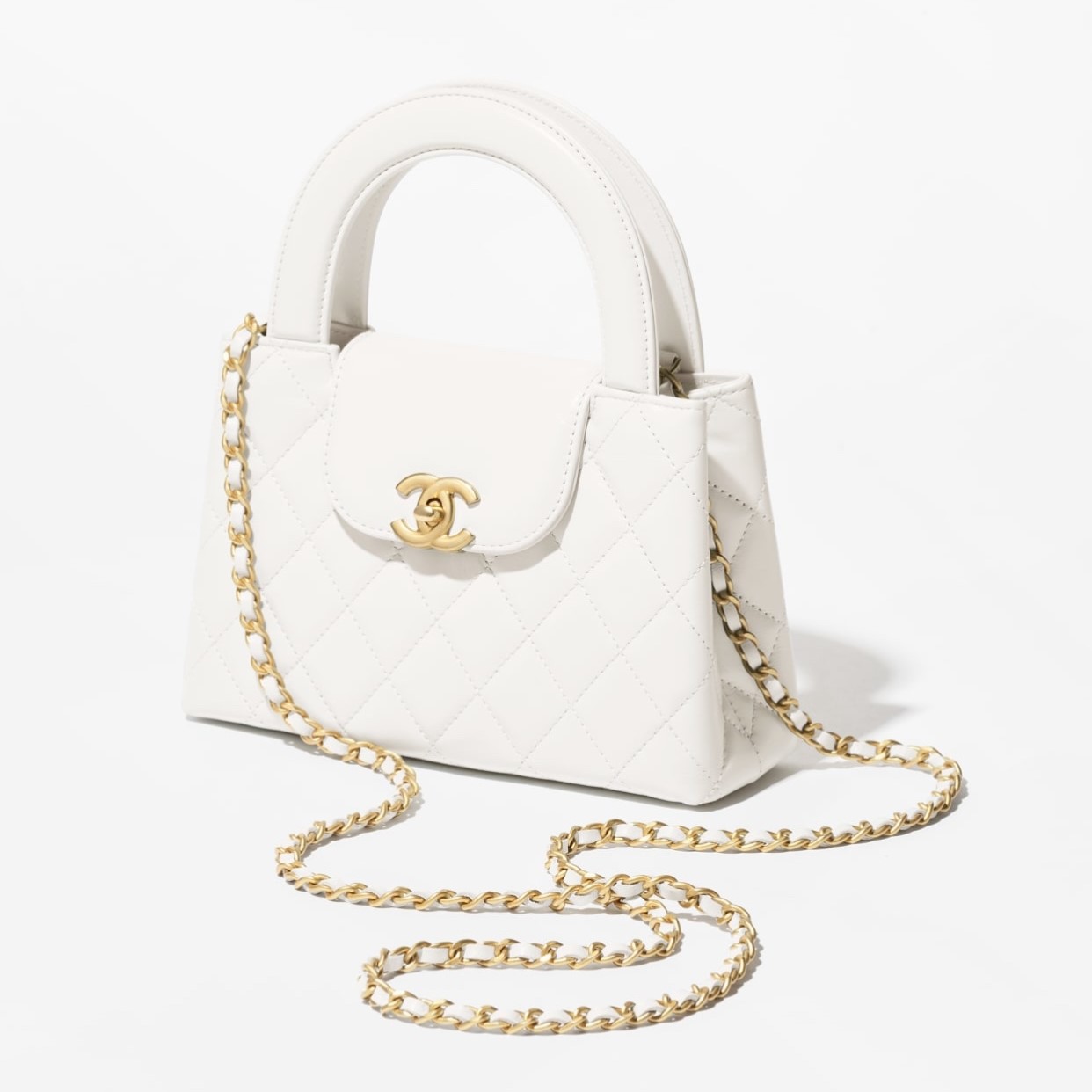 MINI KELLY BAG, LAMBSKIN LEATHER – WHITE