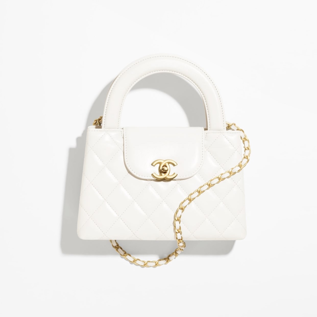 MINI KELLY BAG, LAMBSKIN LEATHER – WHITE