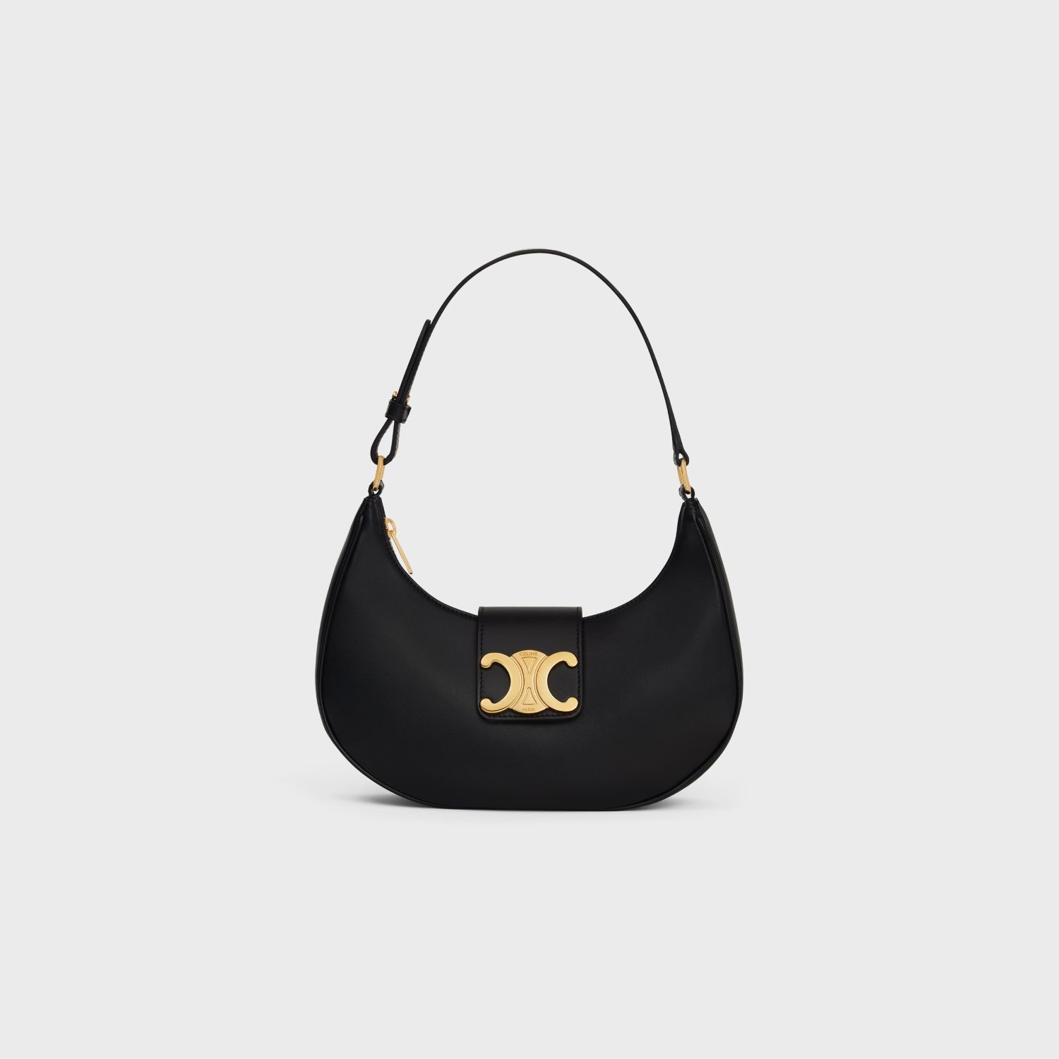 MEDIUM CURVED SHOULDER BAG, SMOOTH CALFSKIN – BLACK
