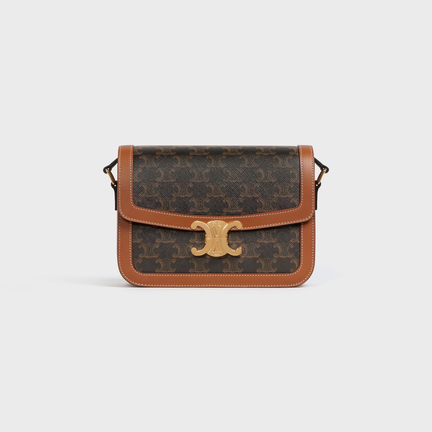 CLASSIC SHOULDER BAG, CANVAS AND CALFSKIN – TAN