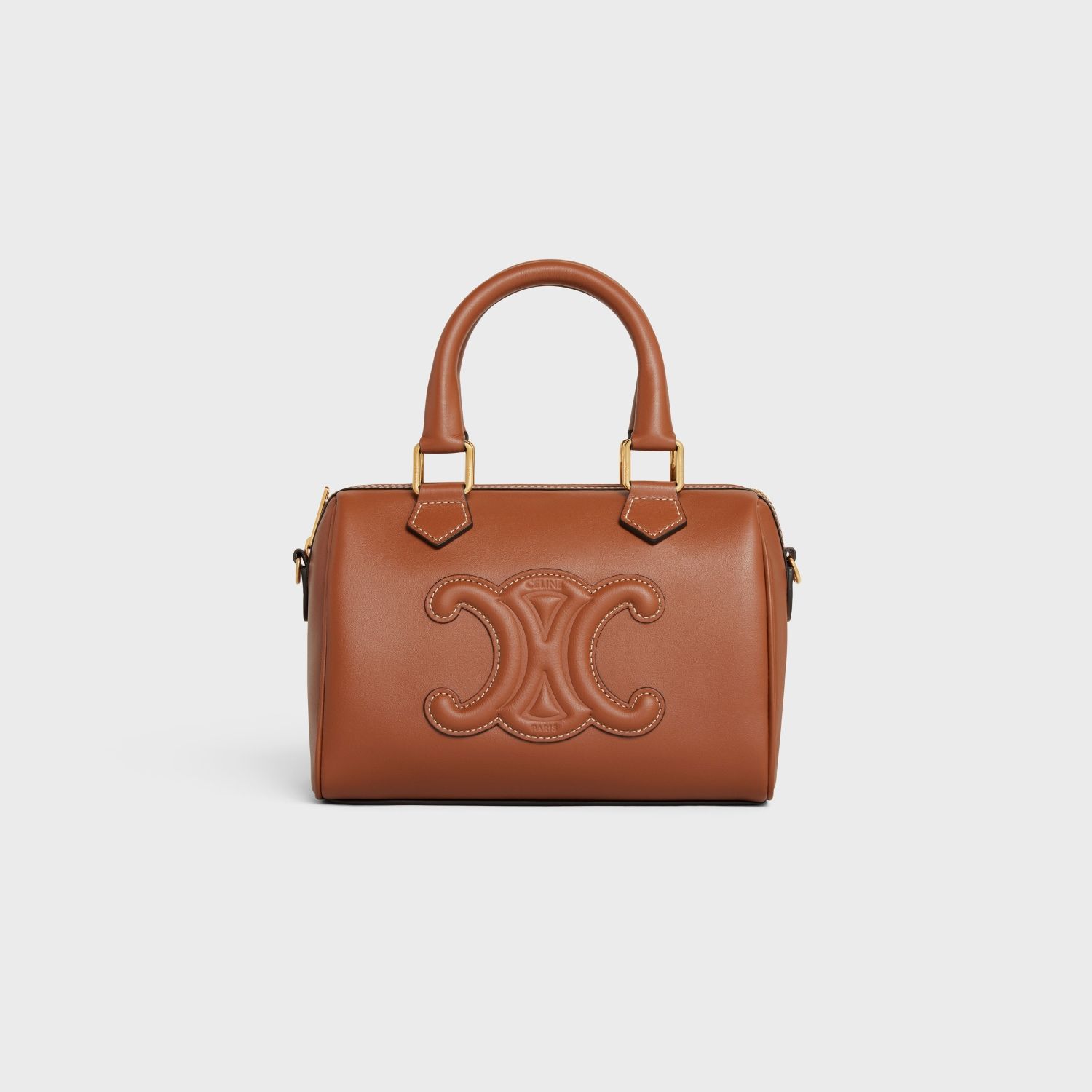 SMALL BOSTON, TRIOMPHE CANVAS AND CALFSKIN – TAN