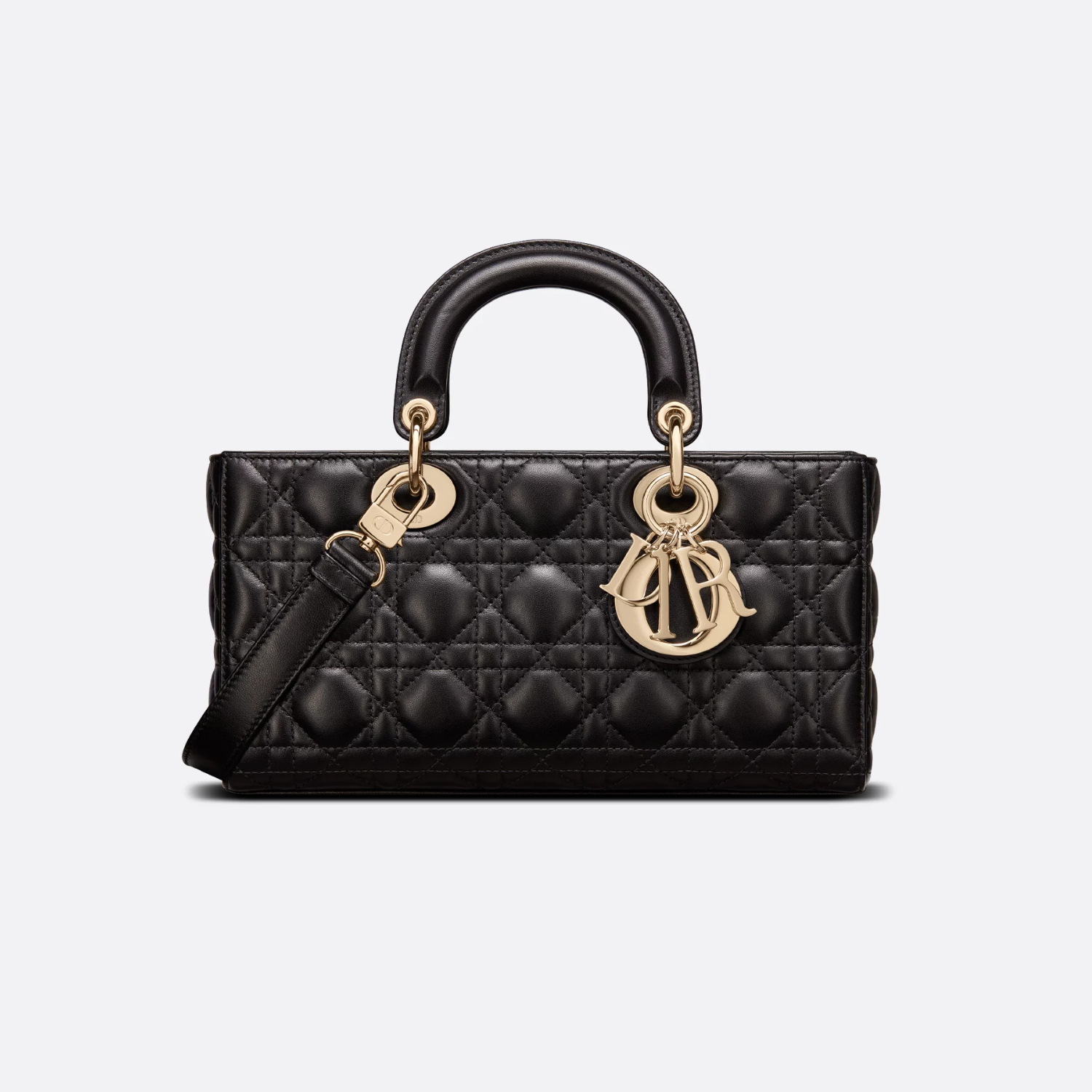 MEDIUM RECTANGULAR TOP HANDLE BAG, LAMBSKIN – BLACK