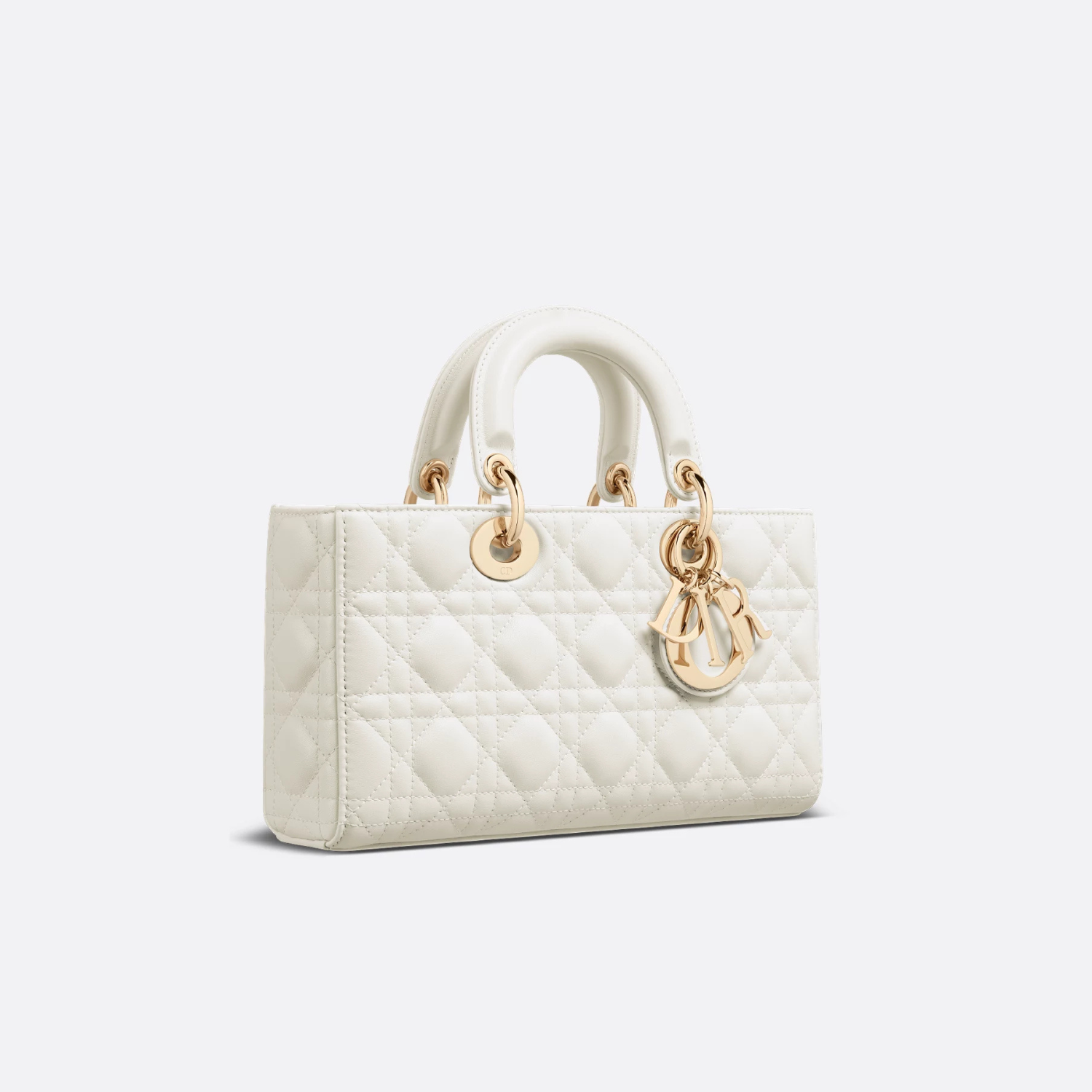 MEDIUM LADY D-JOY BAG, CANNAGE LAMBSKIN – LATTE