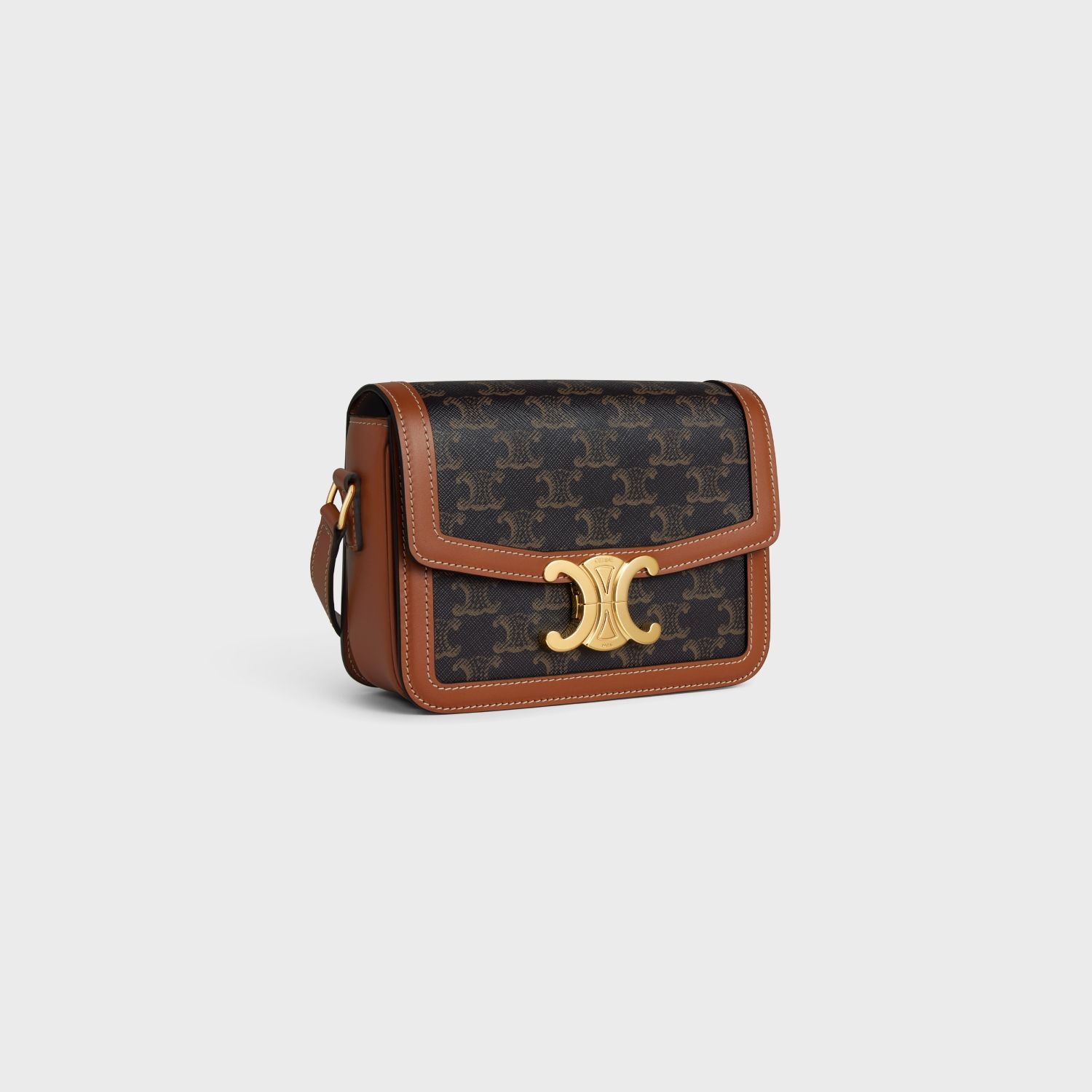 TEEN SHOULDER BAG, CANVAS AND CALFSKIN – TAN