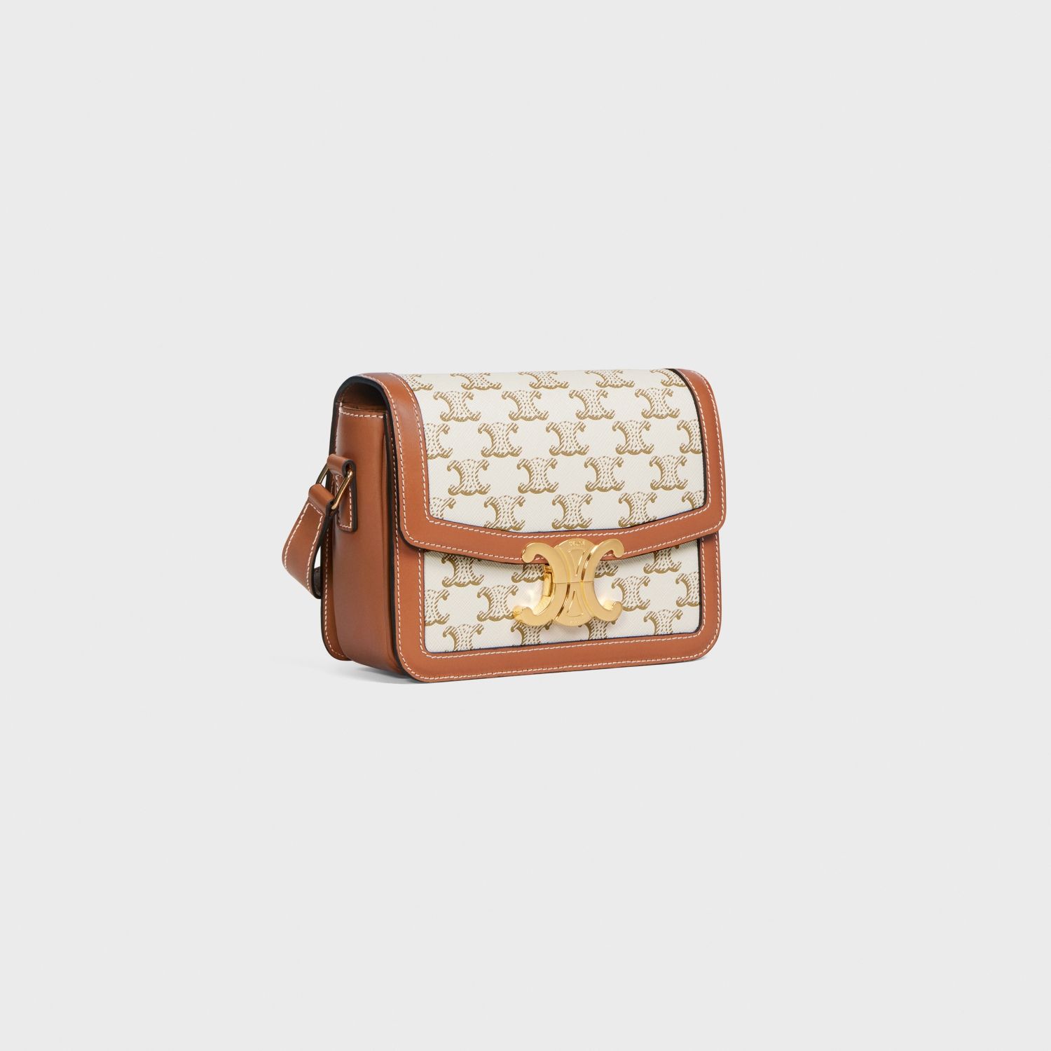 TEEN SHOULDER BAG, CANVAS AND CALFSKIN – WHITE