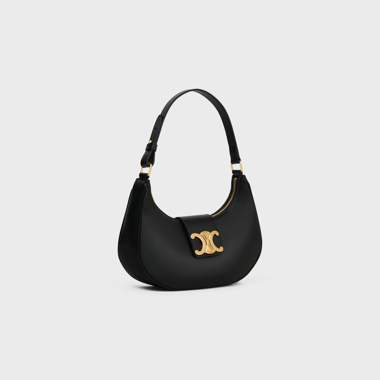MEDIUM CURVED SHOULDER BAG, SMOOTH CALFSKIN – BLACK