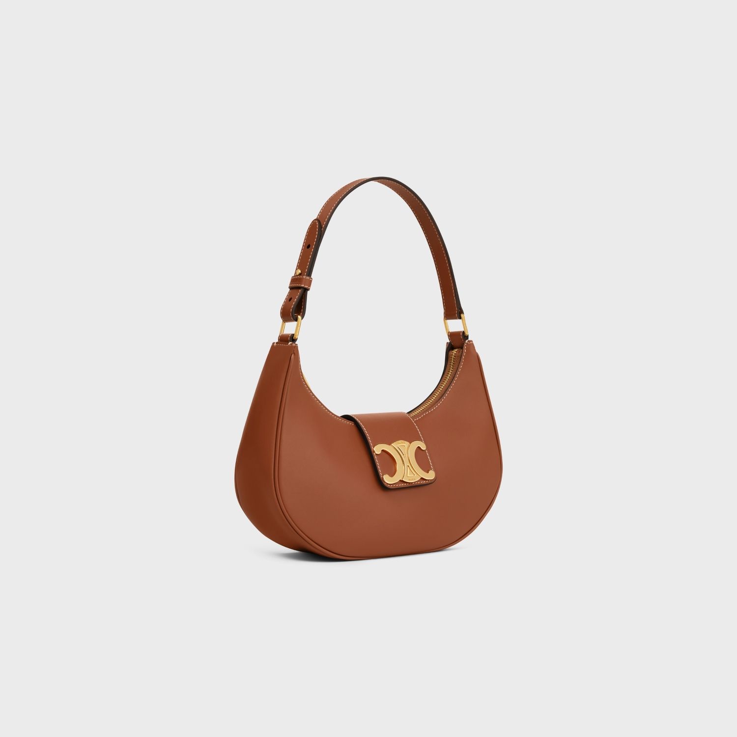 MEDIUM CURVED SHOULDER BAG, SMOOTH CALFSKIN – TAN