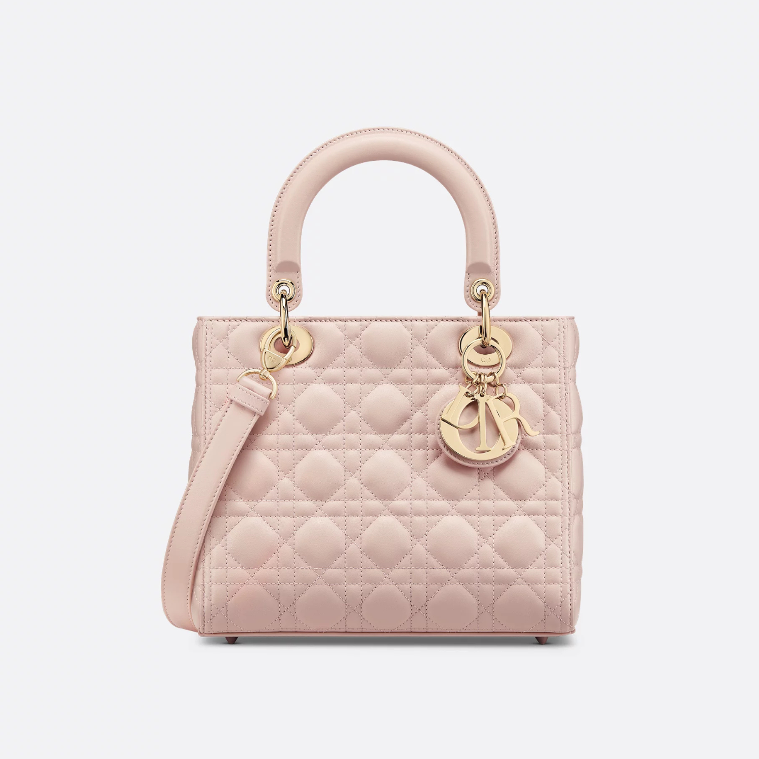 MEDIUM LADY D BAG, CANNAGE LAMBSKIN – POWDER PINK