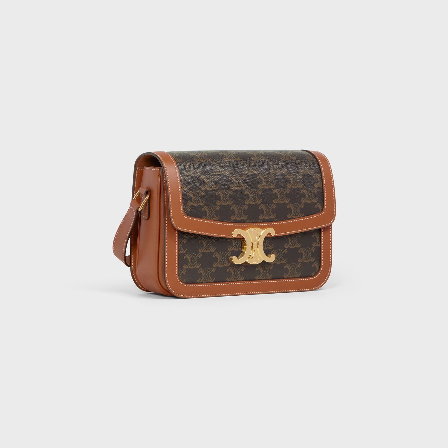 CLASSIC SHOULDER BAG, CANVAS AND CALFSKIN – TAN