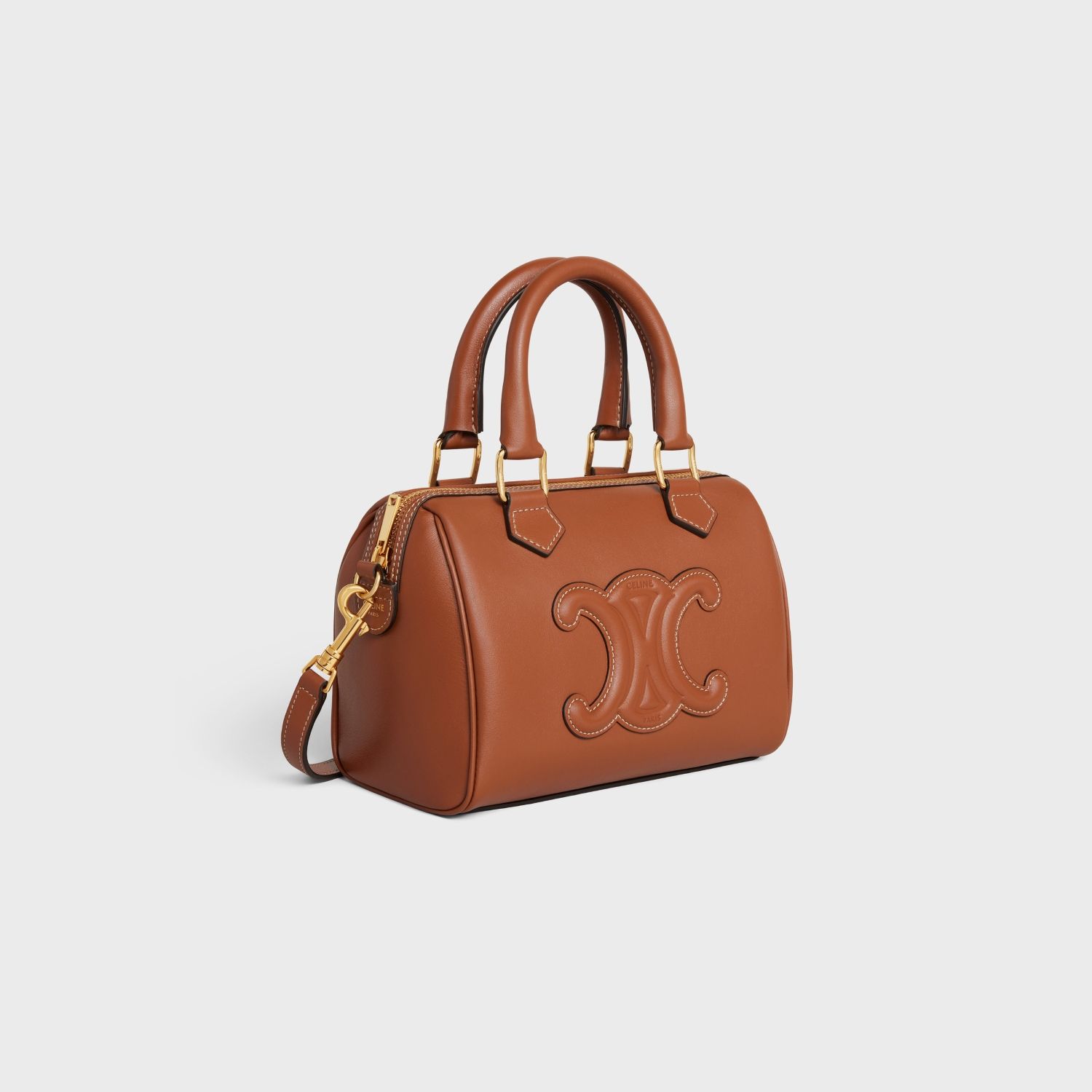 SMALL BOSTON, TRIOMPHE CANVAS AND CALFSKIN – TAN