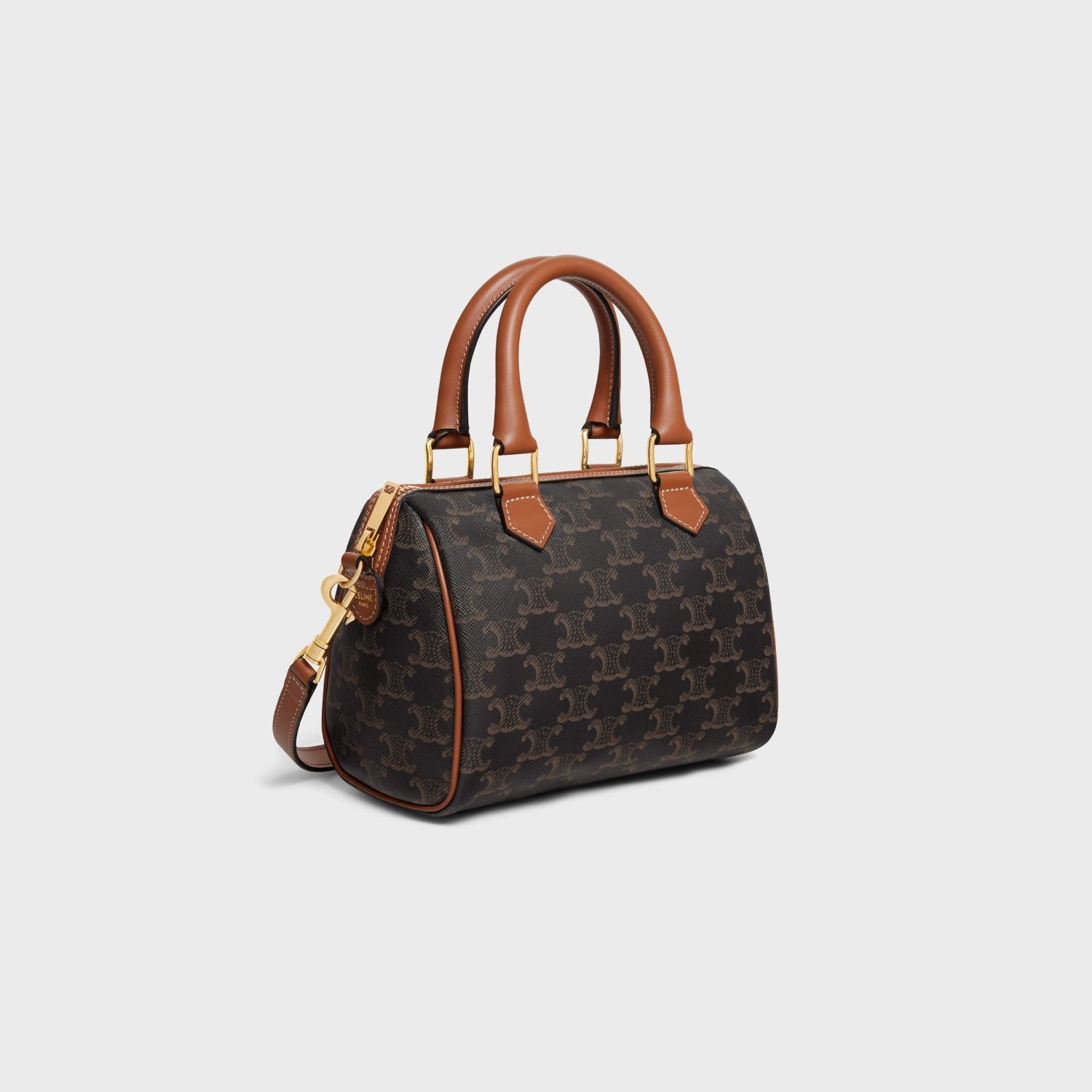 SMALL BARREL BAG, CANVAS AND CALFSKIN – TAN