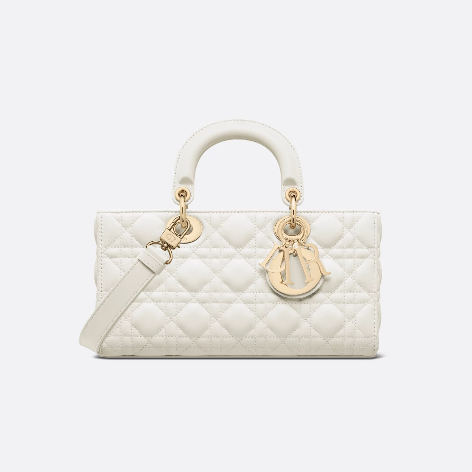 MEDIUM LADY D-JOY BAG, CANNAGE LAMBSKIN – LATTE