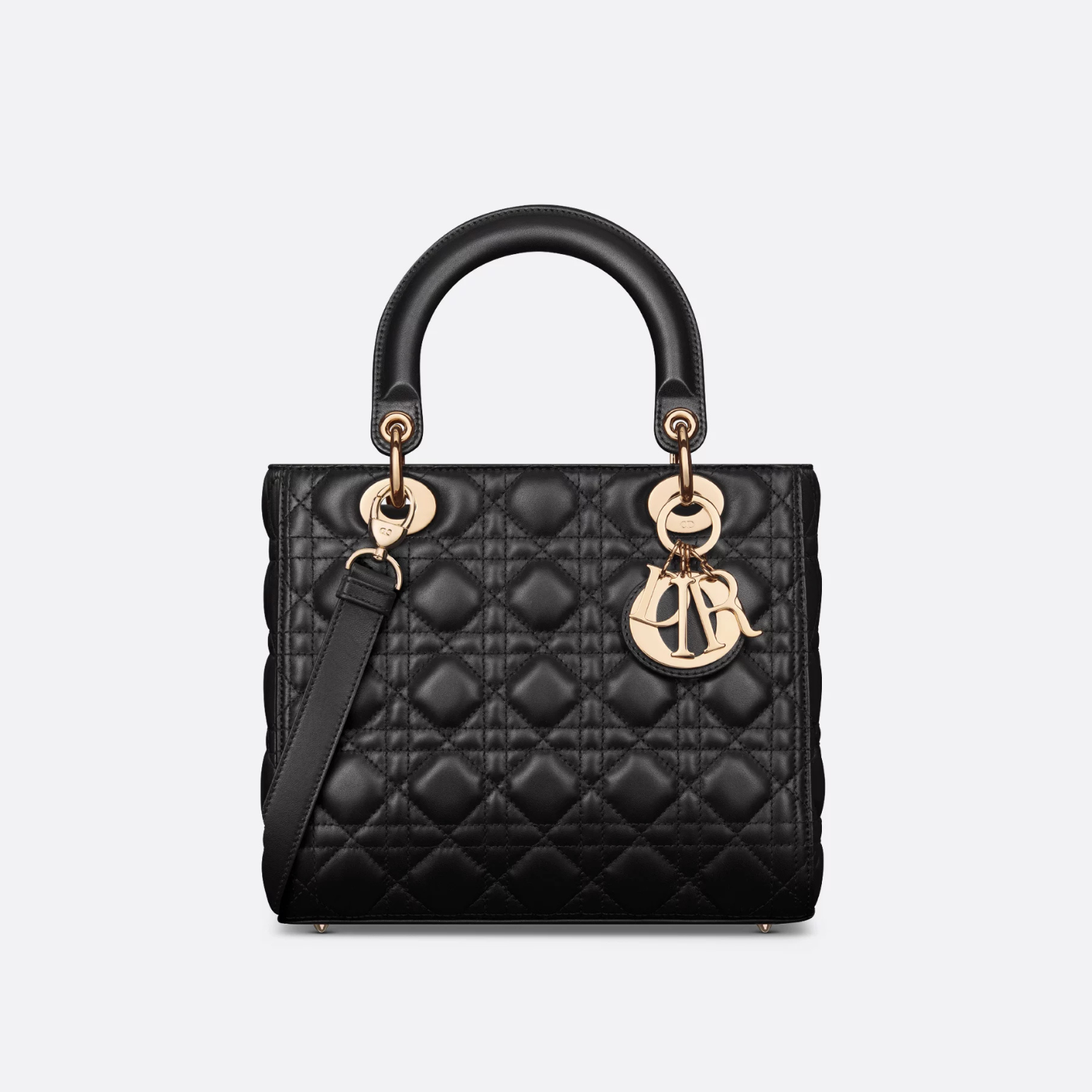 MEDIUM LADY D BAG, CANNAGE LAMBSKIN – BLACK