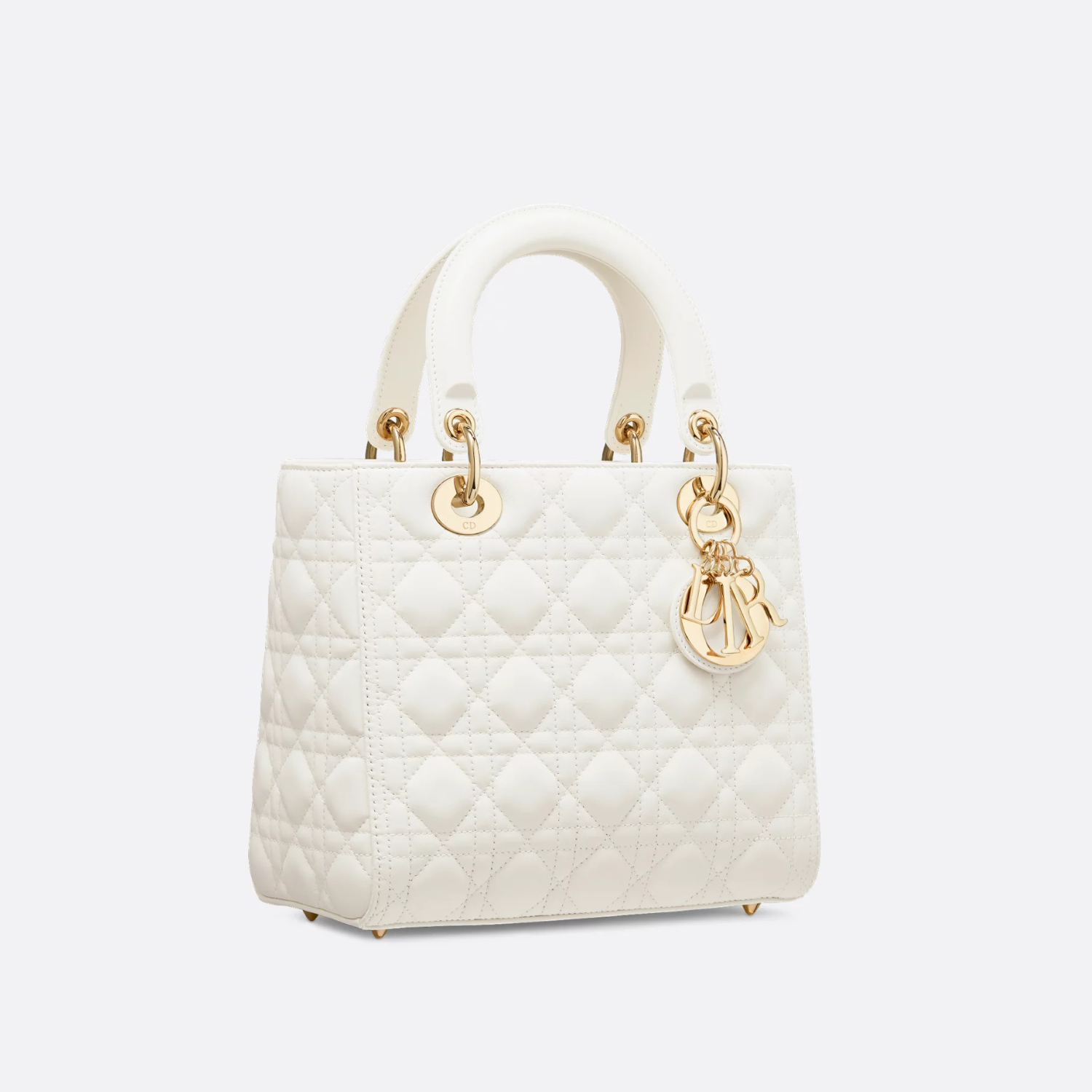 MEDIUM LADY D BAG, CANNAGE LAMBSKIN – LATTE