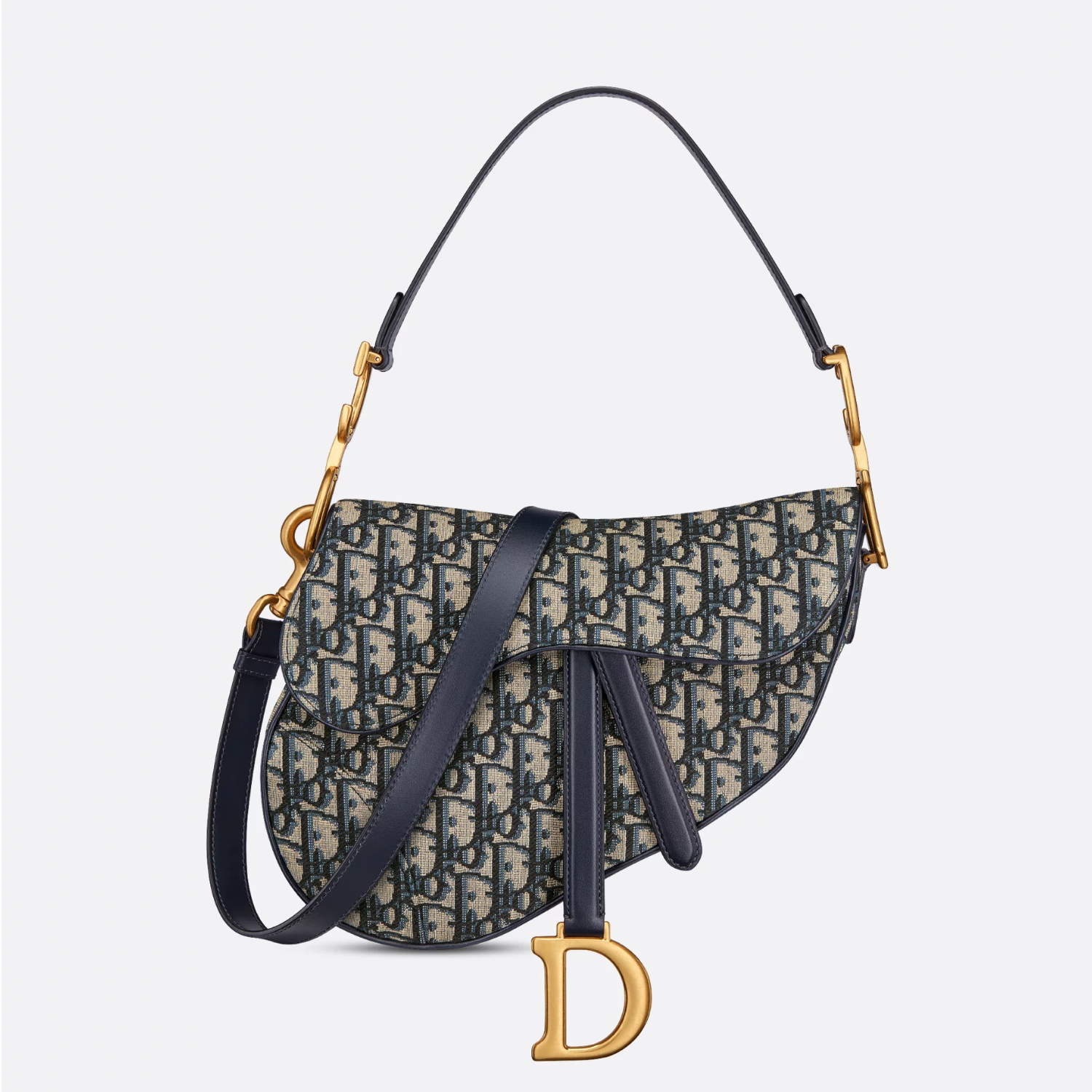SADDLE BAG WITH STRAP, COTTON, CALFSKIN AND TECHNICAL FABRIC – BLUE